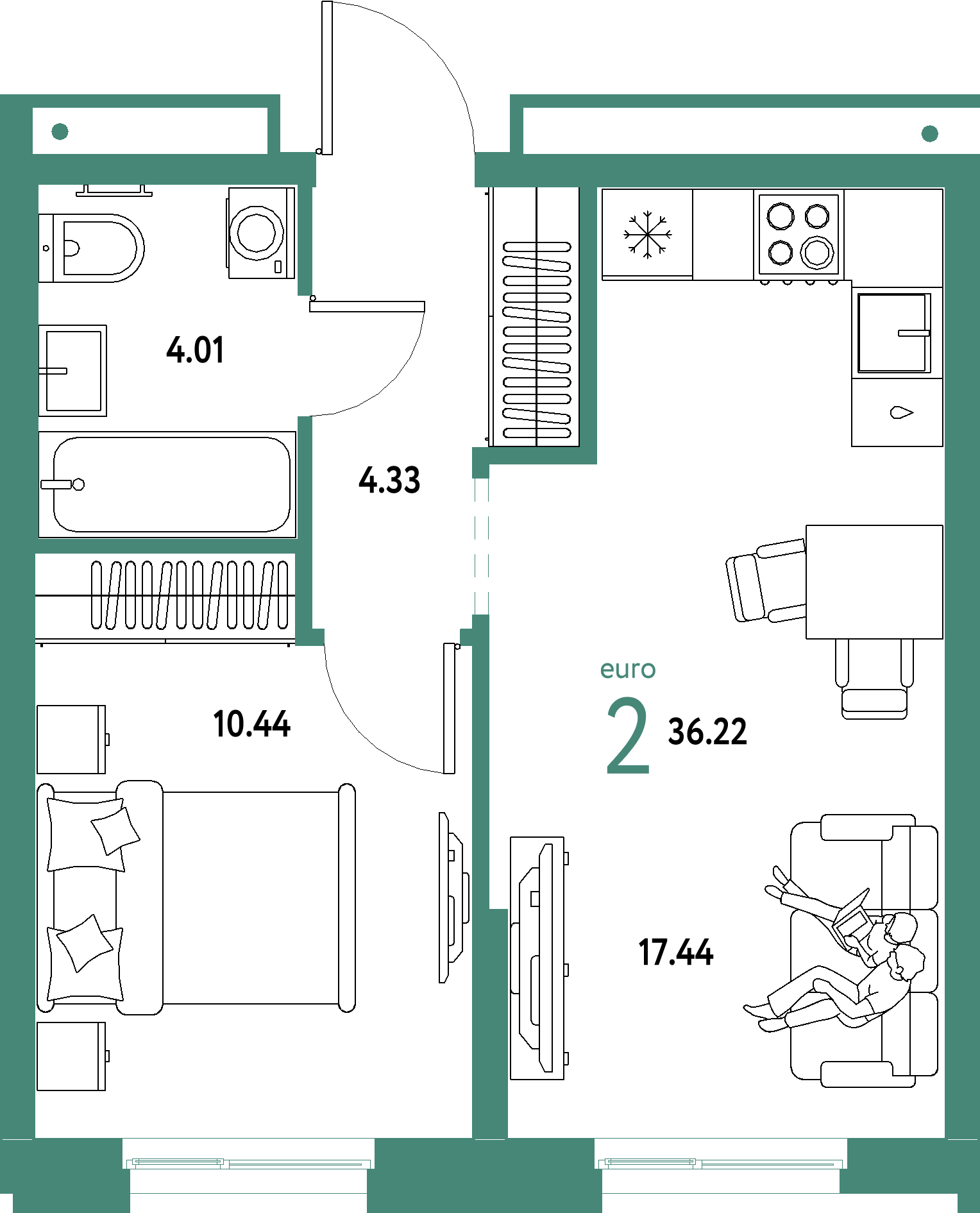 ЖК "Домашний"-2-комнатная 36.22 м²