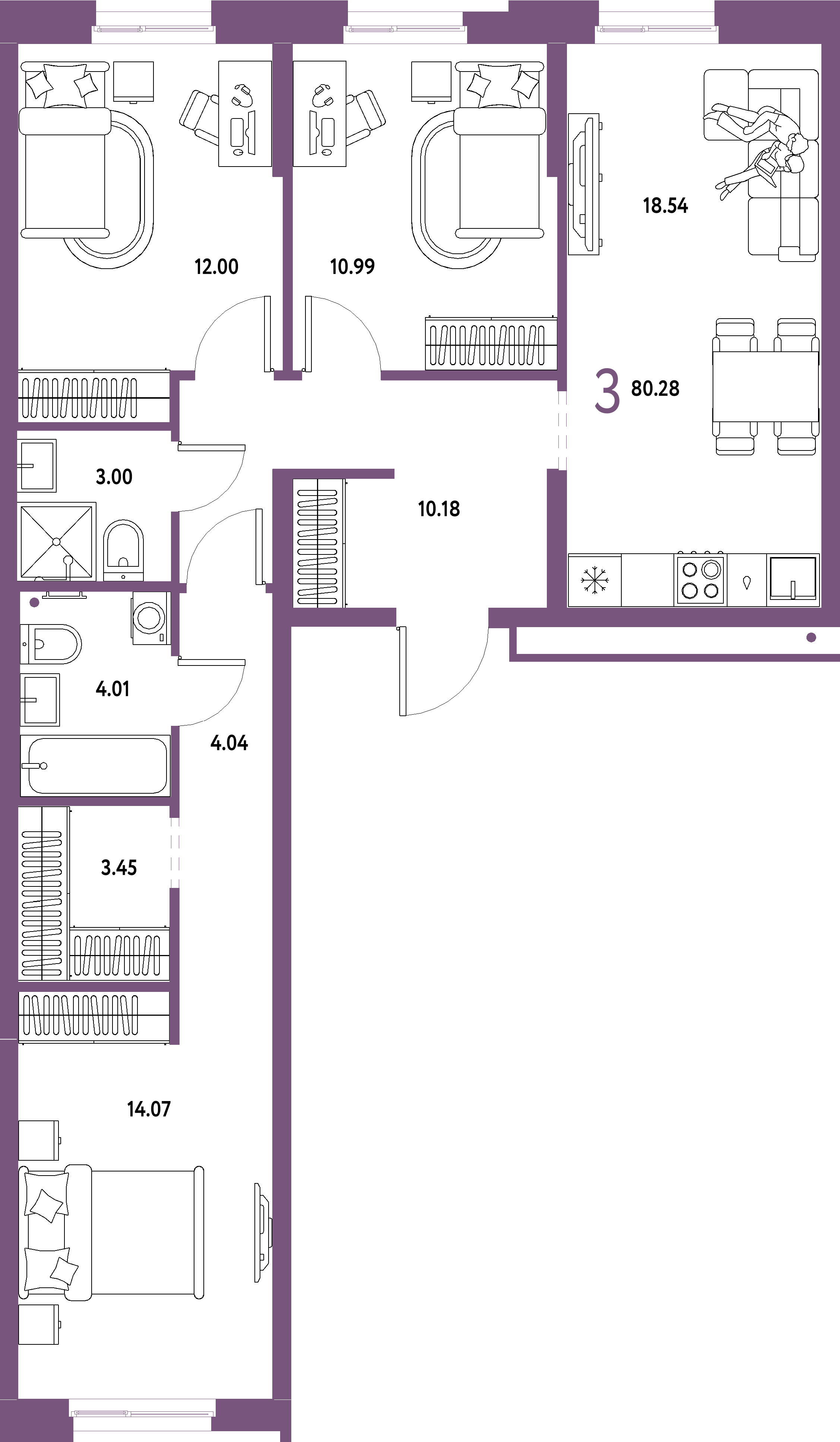 ЖК "Домашний"-3-комнатная 80.28 м²