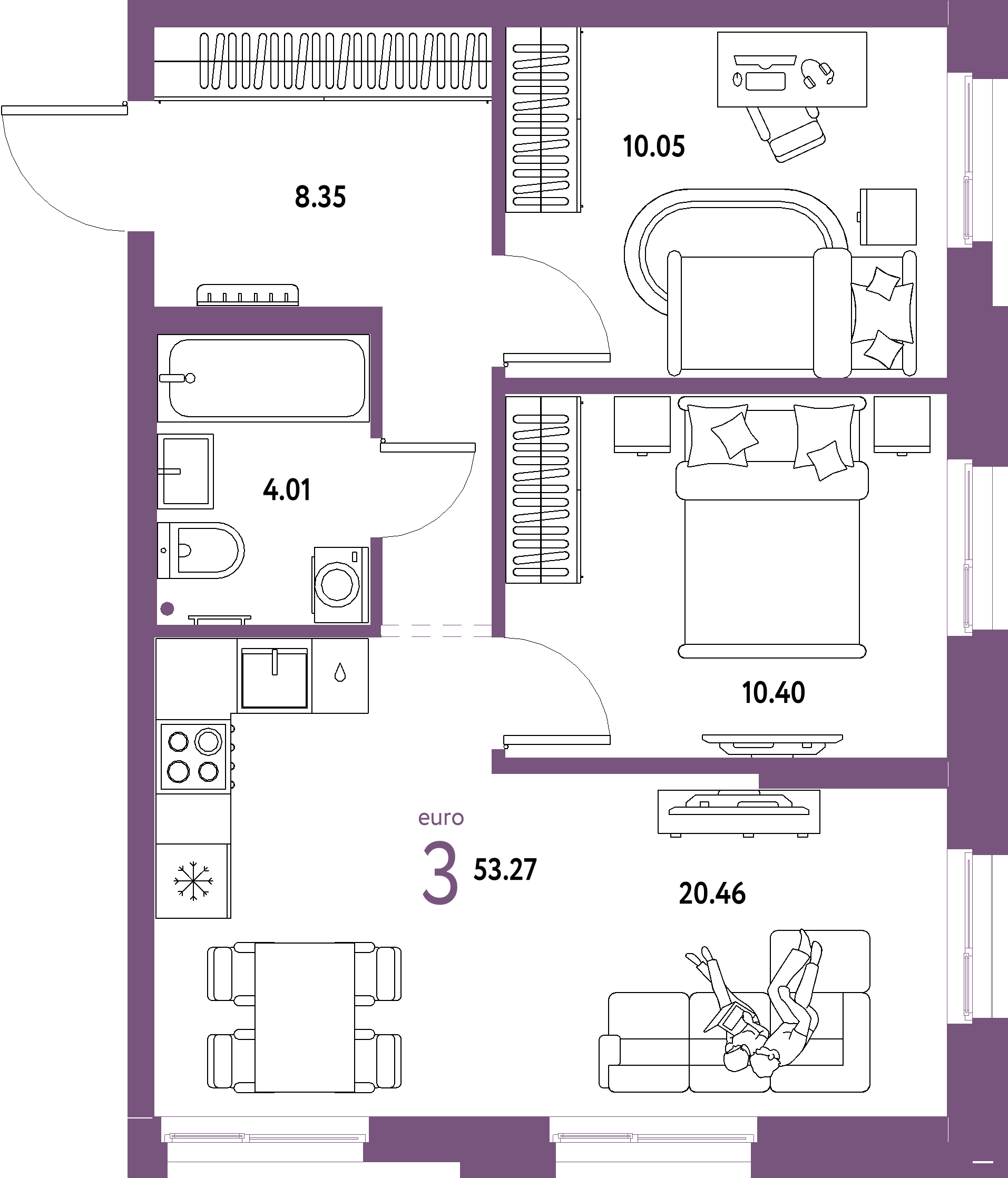 ЖК "Домашний"-3-комнатная 53.27 м²