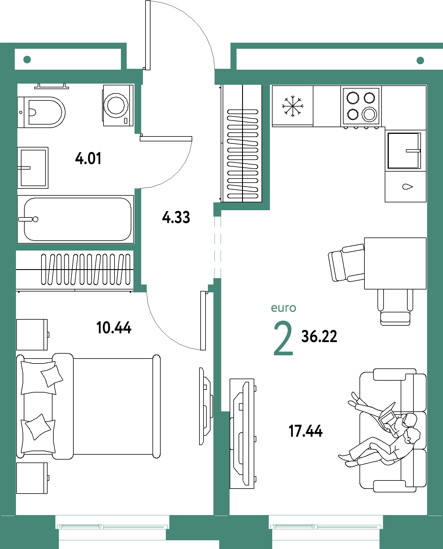 ЖК "Домашний"-2-комнатная 36.22 м²