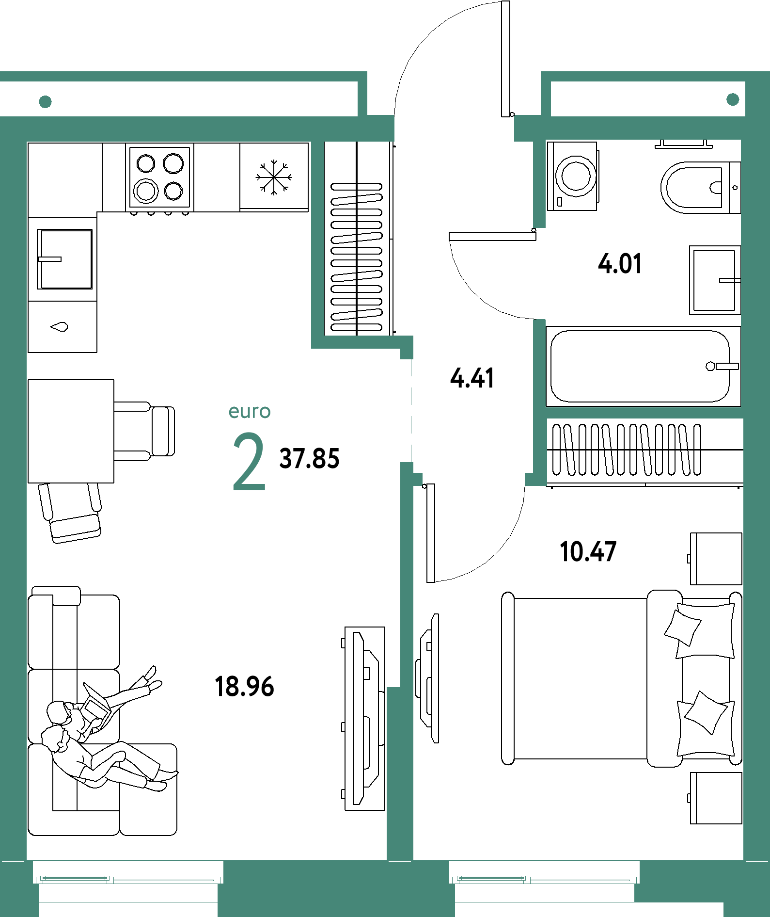 ЖК "Домашний"-2-комнатная 37.85 м²