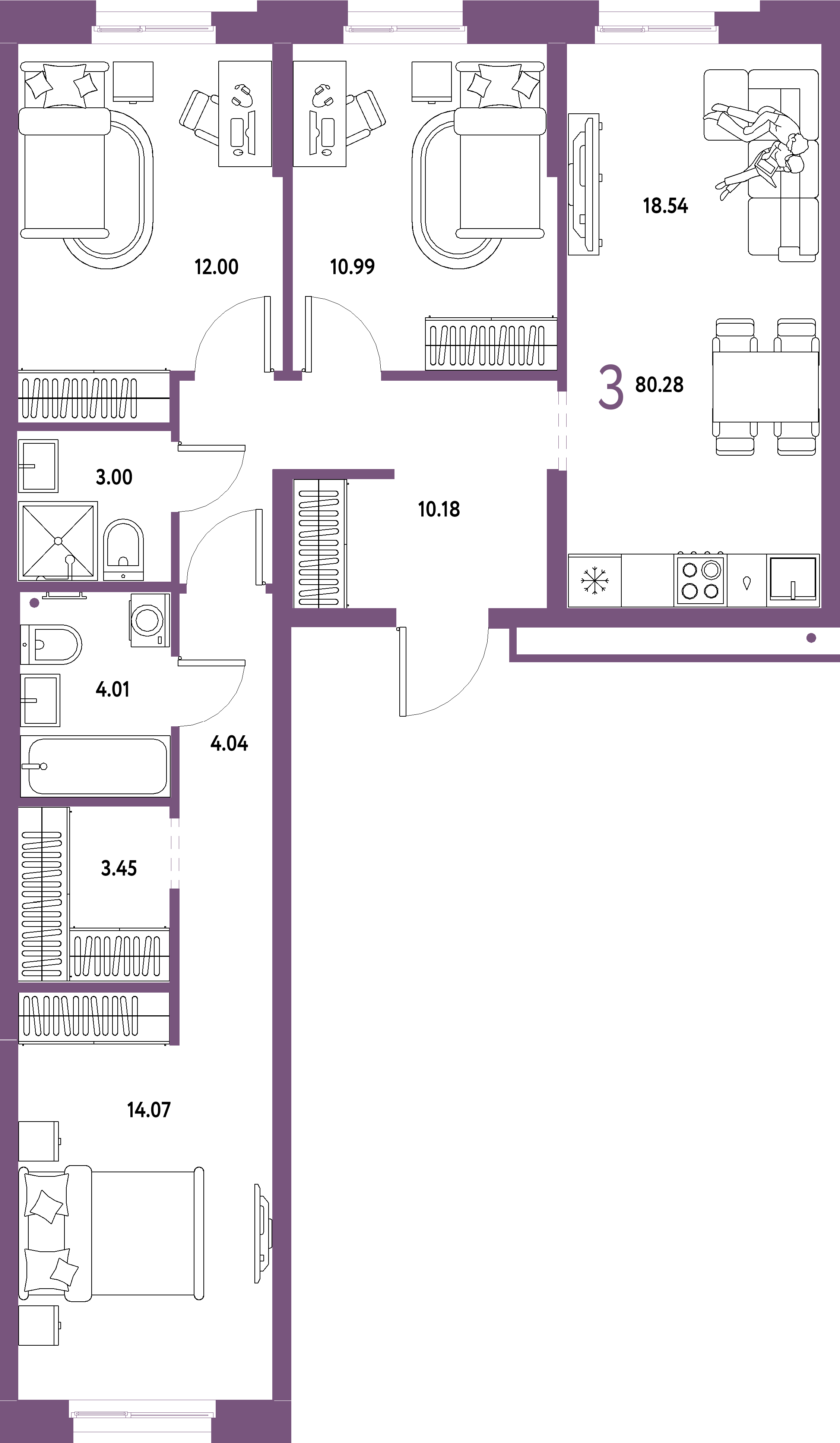 ЖК "Домашний"-3-комнатная 80.28 м²