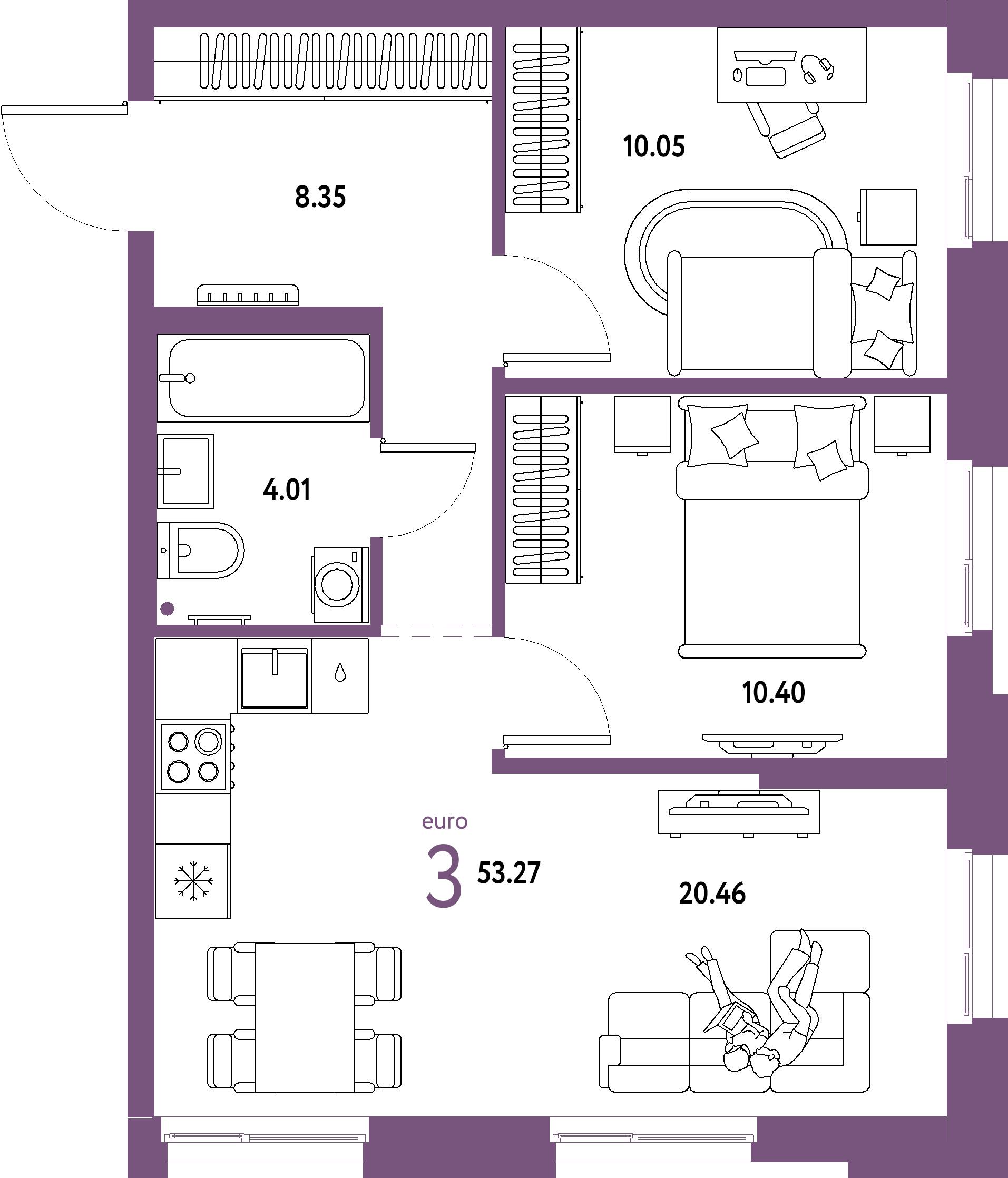 ЖК "Домашний"-3-комнатная 53.27 м²