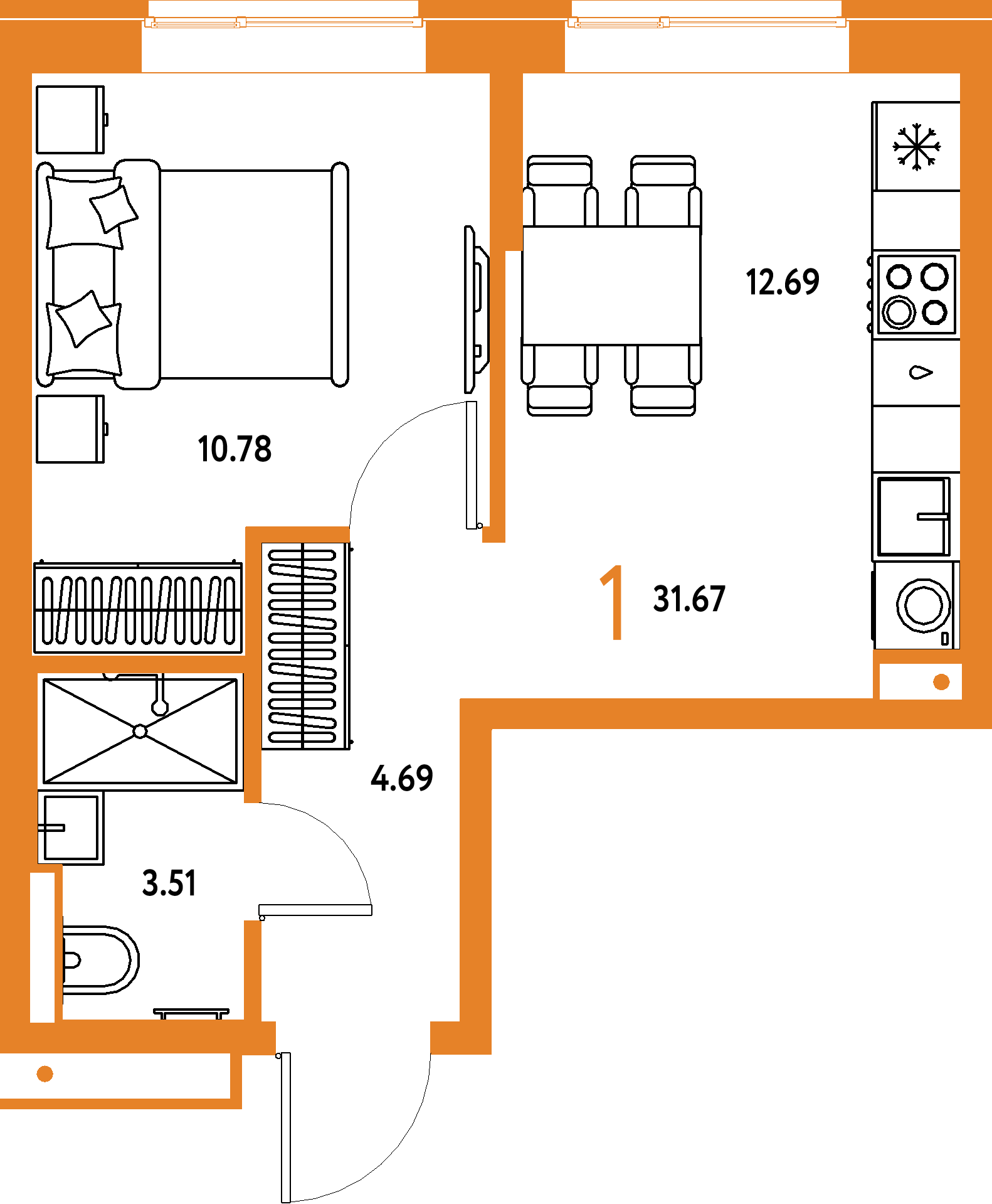 ЖК "Домашний"-1-комнатная 31.67 м²