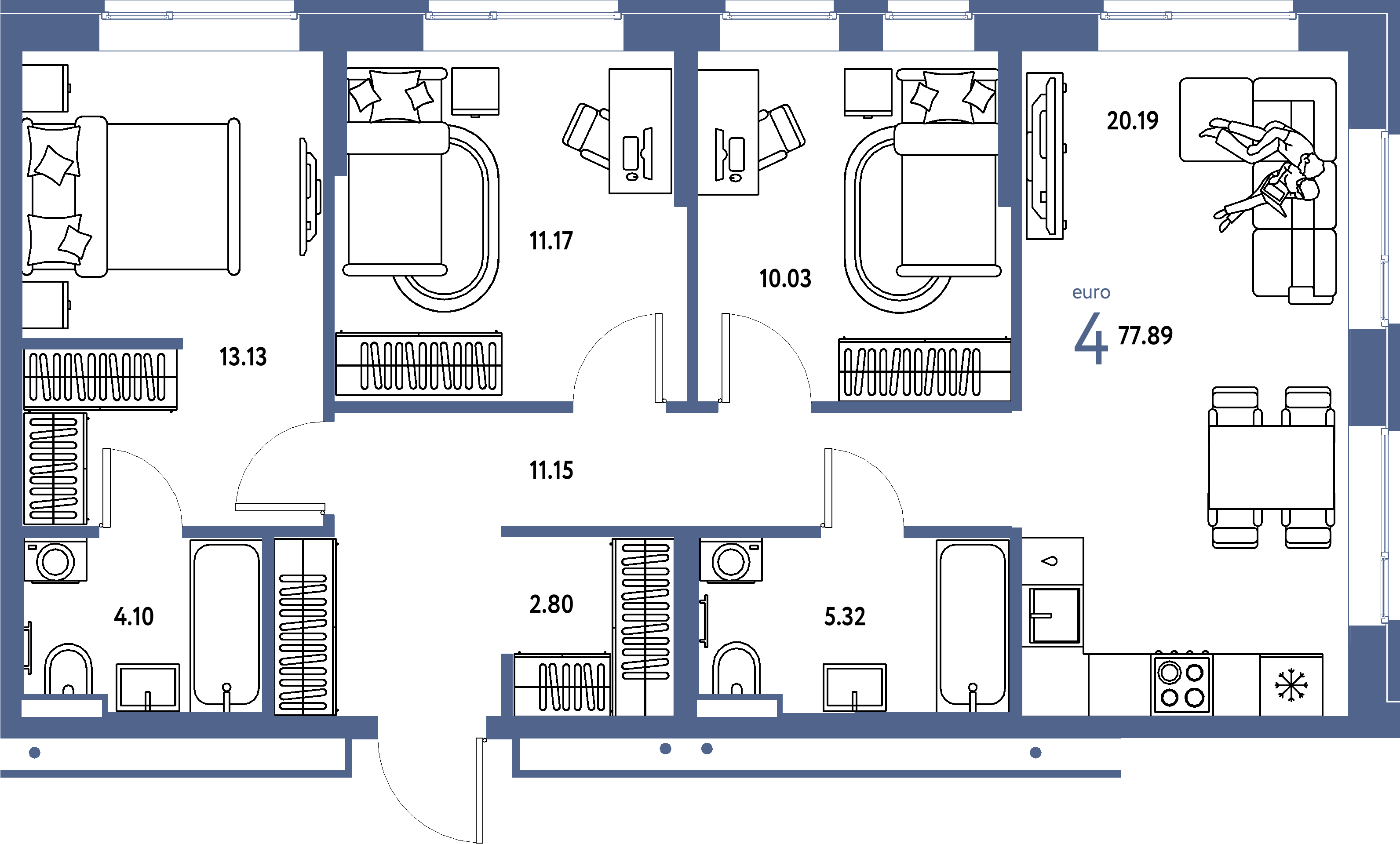 ЖК "Домашний"-4-комнатная 77.89 м²