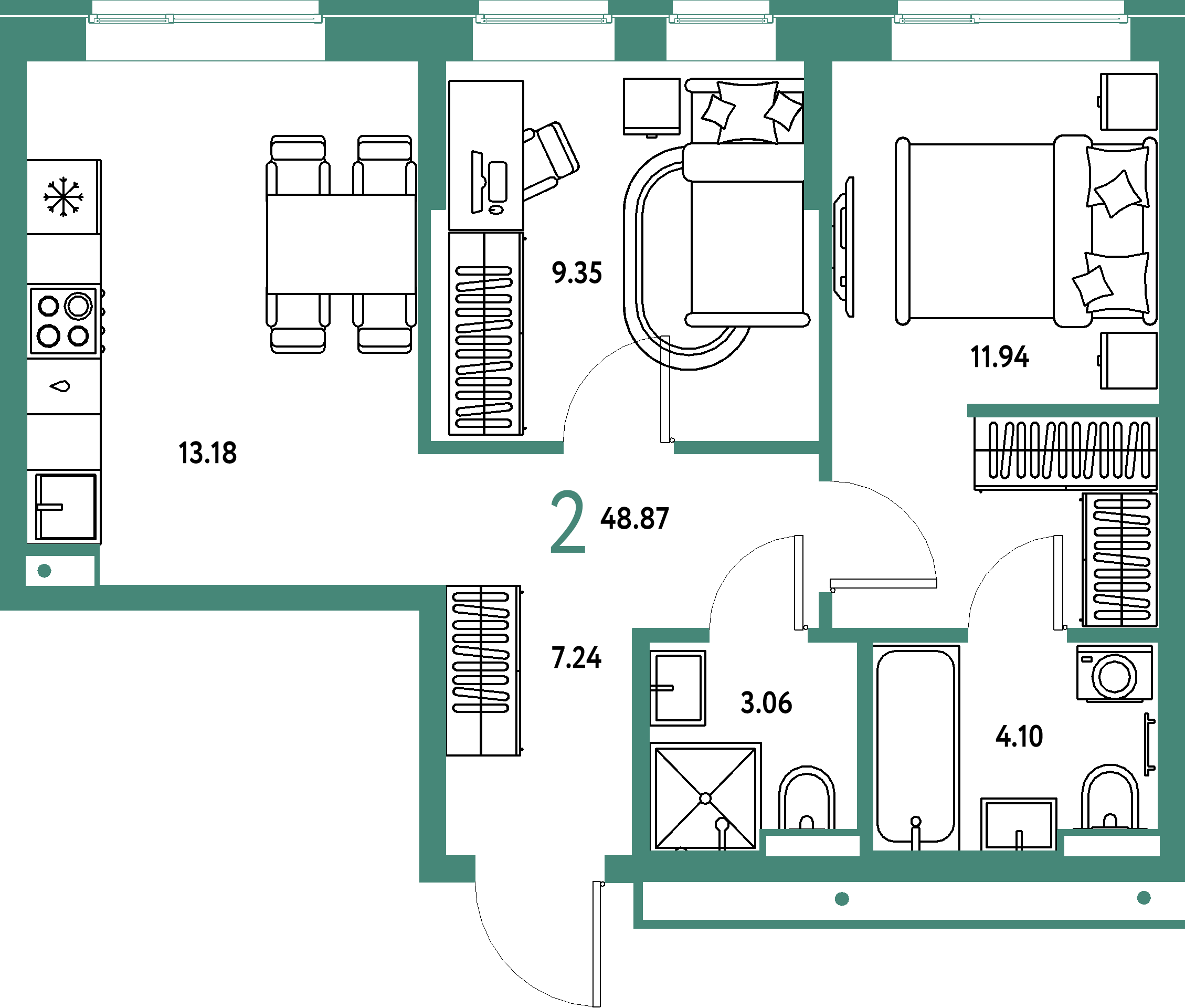 ЖК "Домашний"-2-комнатная 48.87 м²