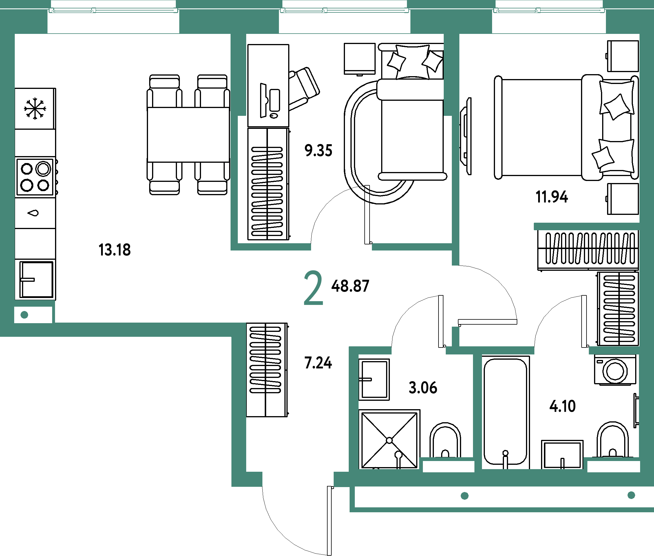 ЖК "Домашний"-2-комнатная 48.87 м²