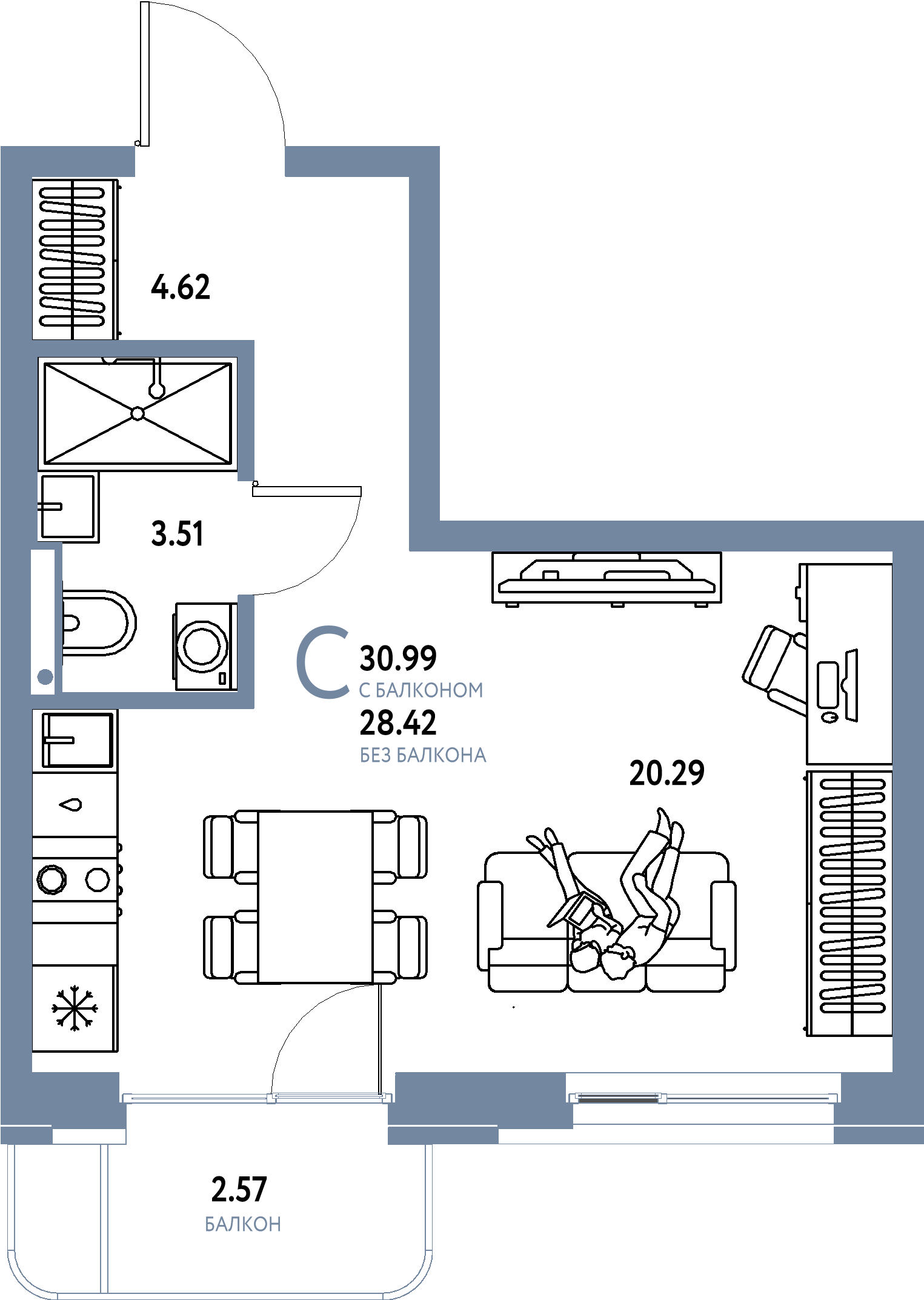 ЖК "Домашний"-Студия 30.99 м²