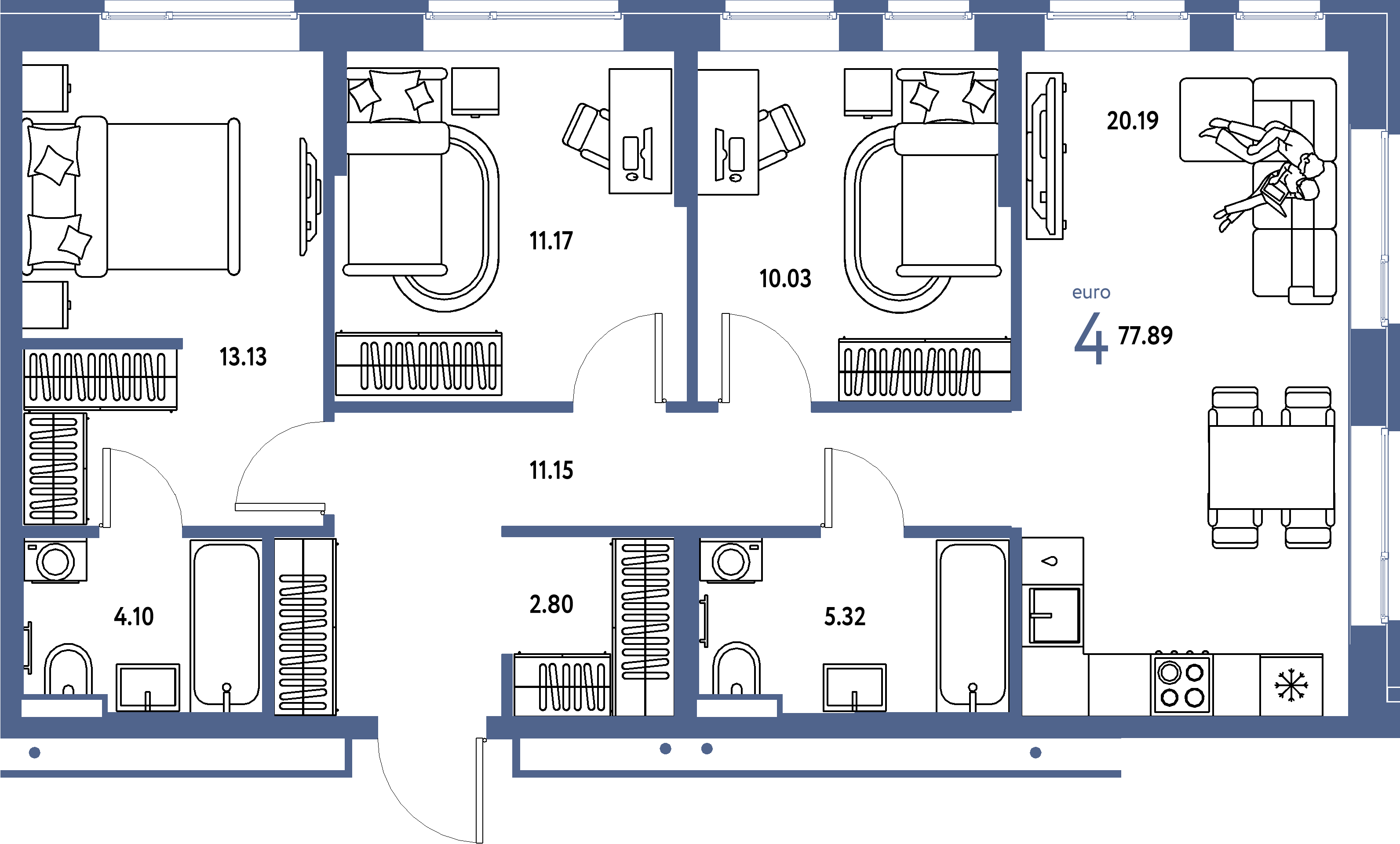 ЖК "Домашний"-4-комнатная 77.89 м²