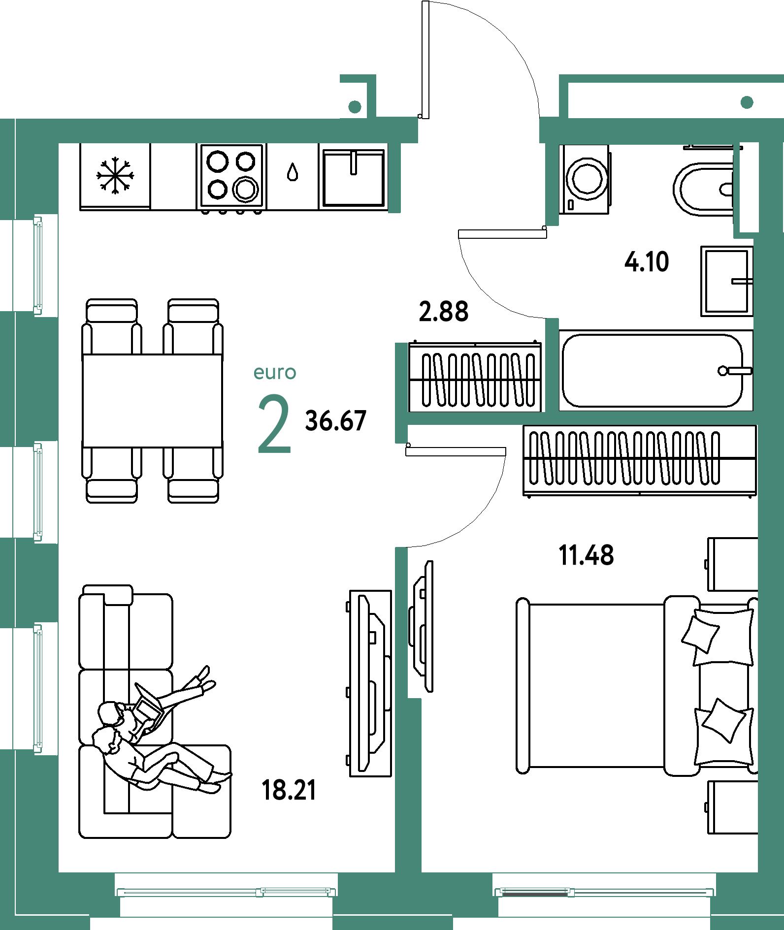 ЖК "Домашний"-2-комнатная 36.67 м²