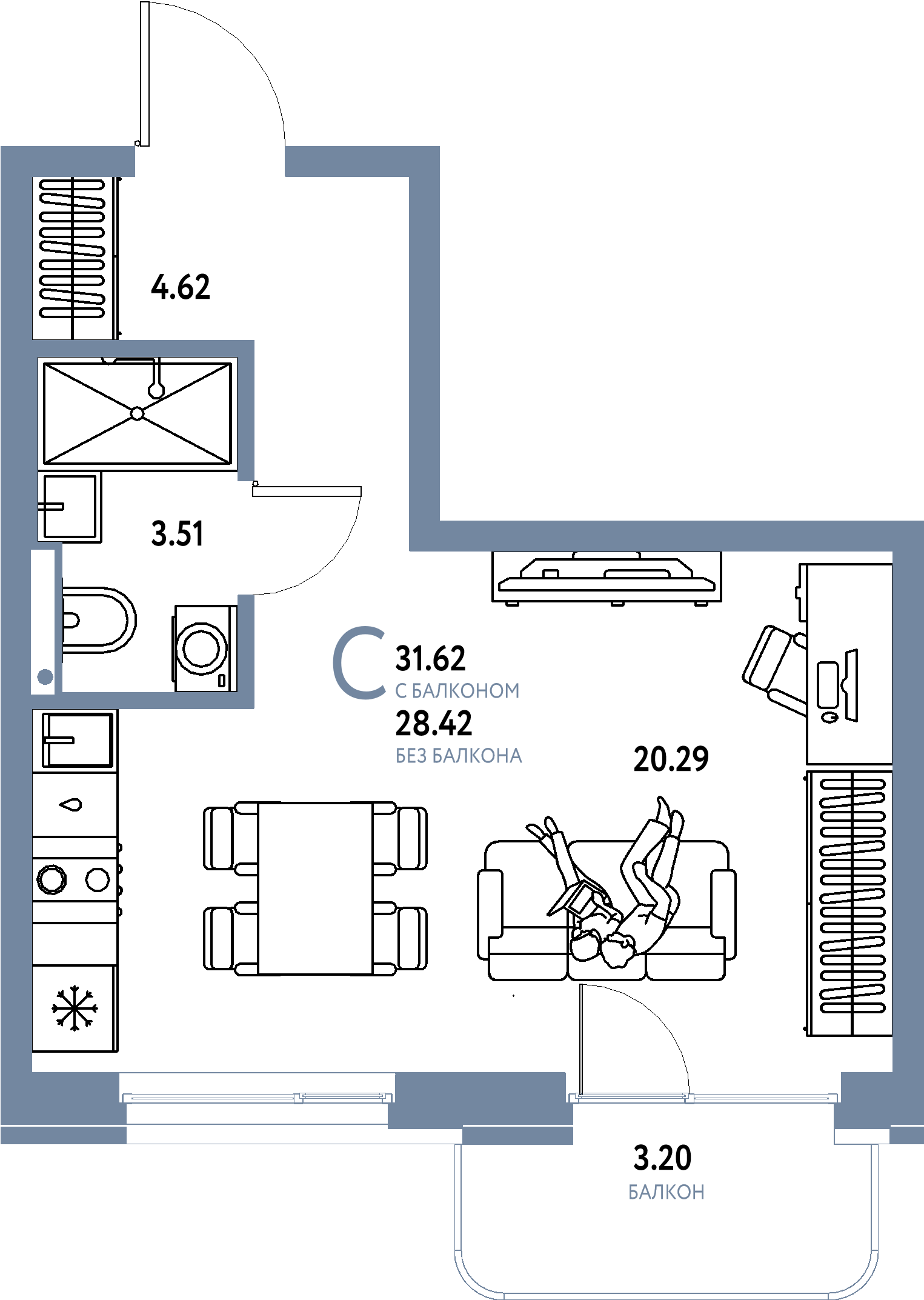 ЖК "Домашний"-Студия 31.62 м²