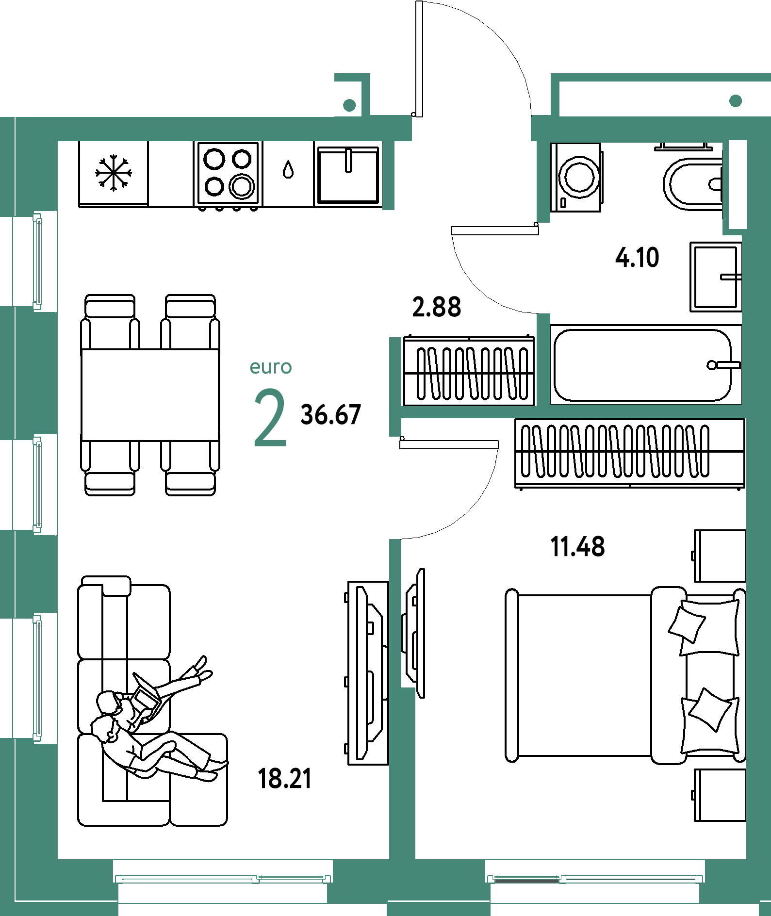ЖК "Домашний"-2-комнатная 36.67 м²
