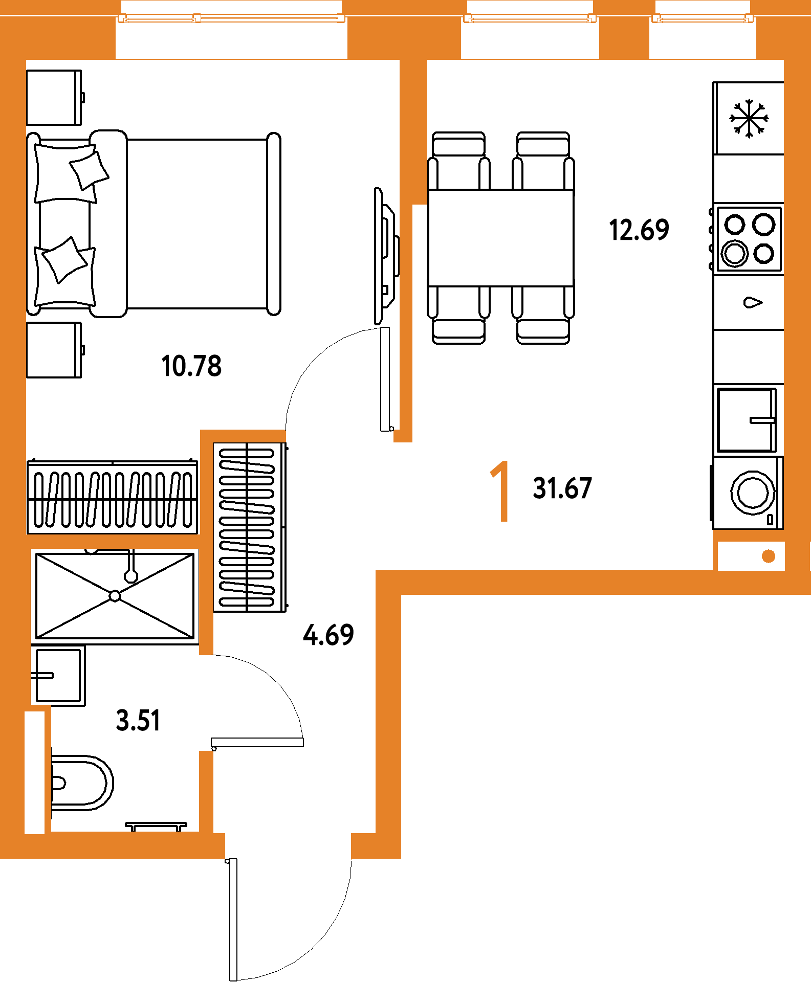 ЖК "Домашний"-1-комнатная 31.67 м²