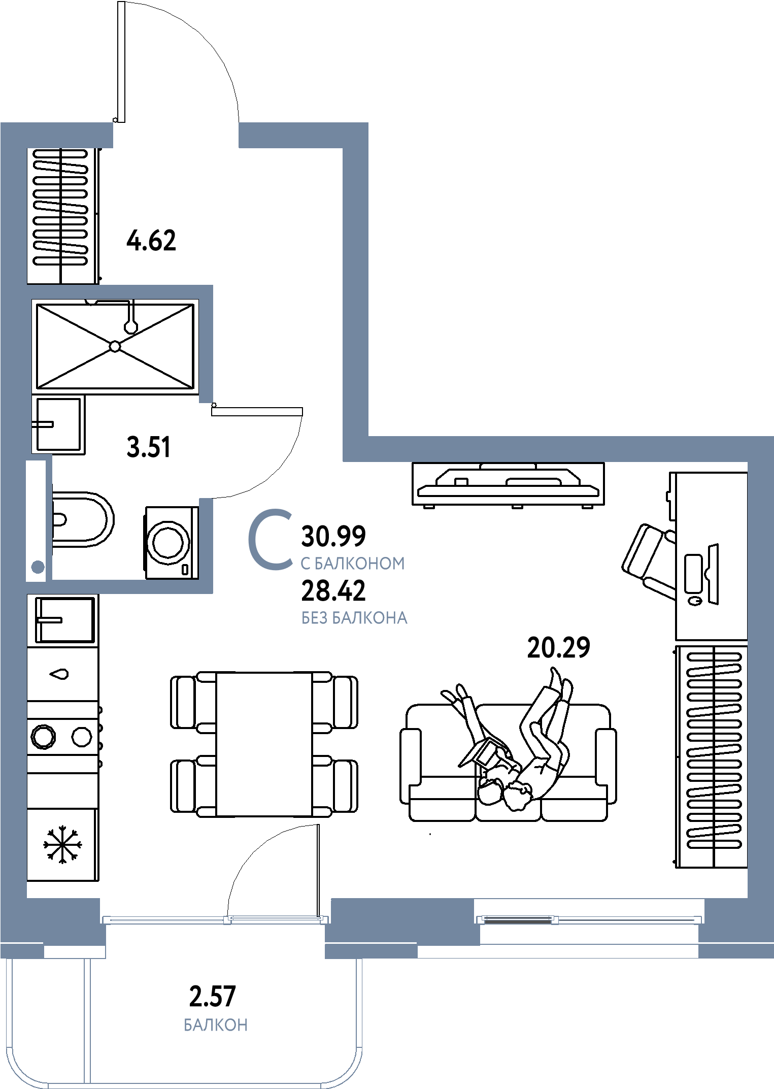 ЖК "Домашний"-Студия 30.99 м²