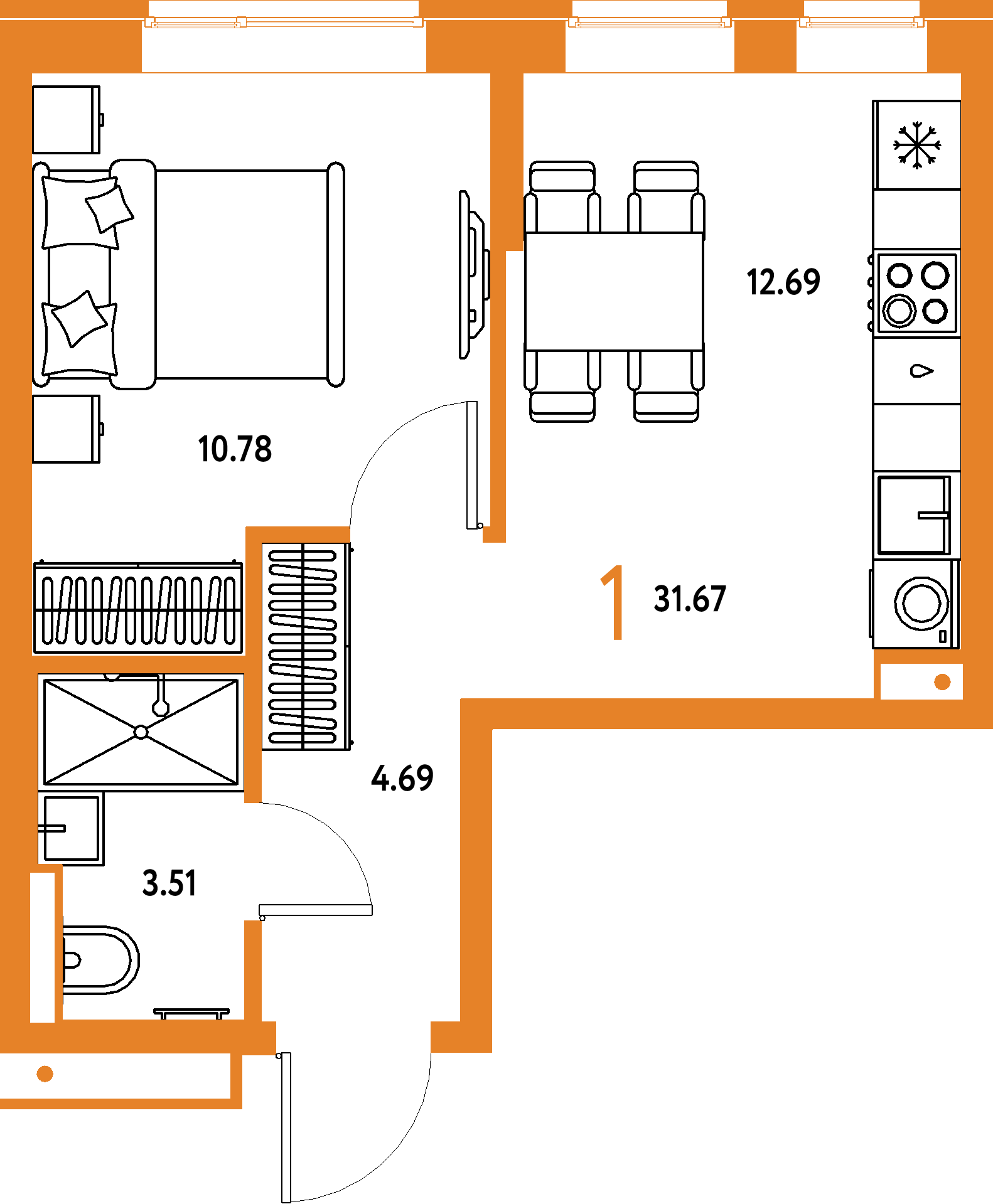 ЖК "Домашний"-1-комнатная 31.67 м²