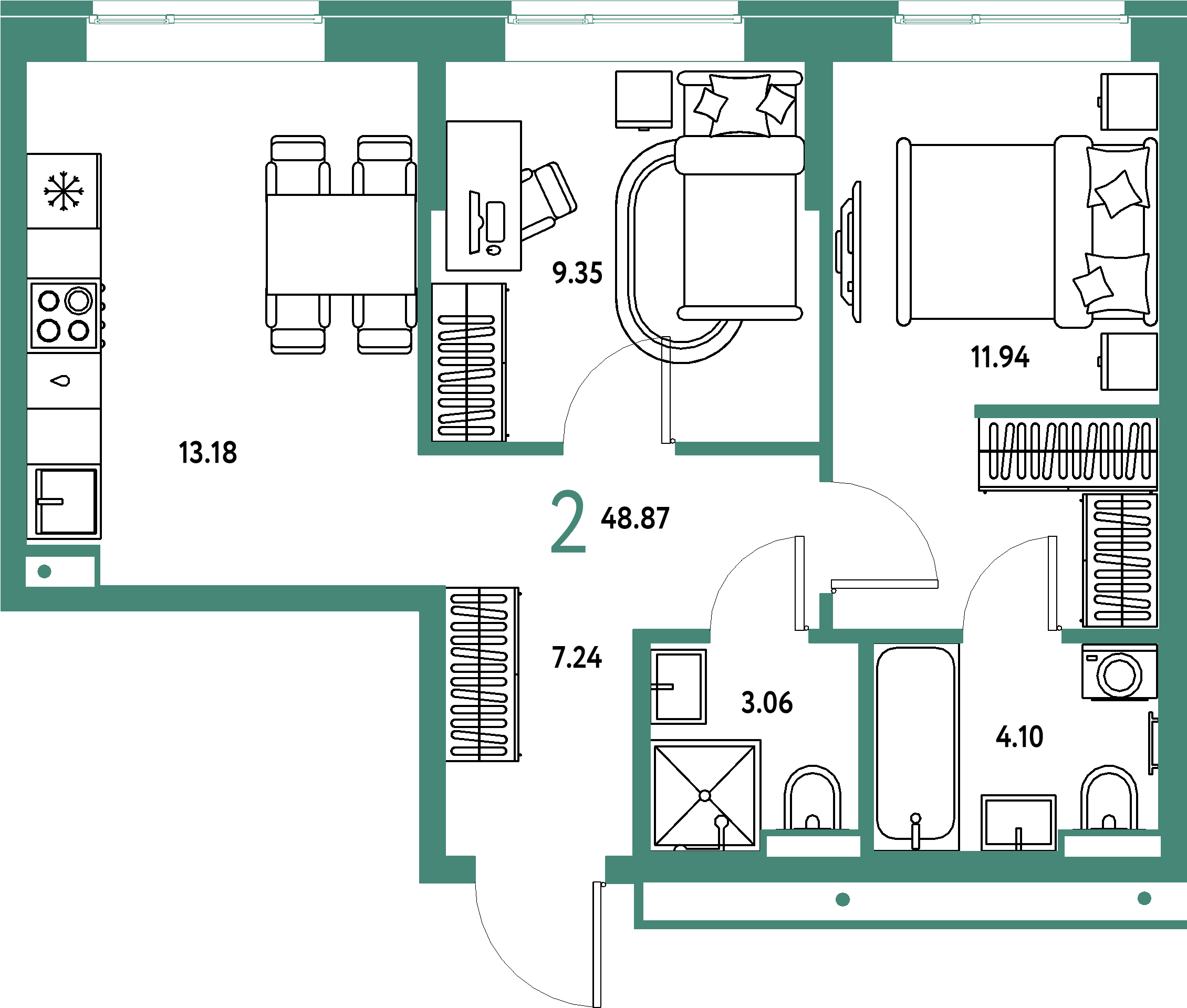 ЖК "Домашний"-2-комнатная 48.87 м²