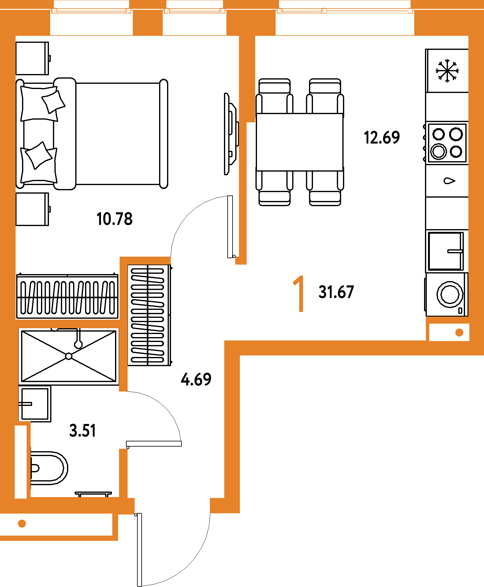ЖК "Домашний"-1-комнатная 31.67 м²