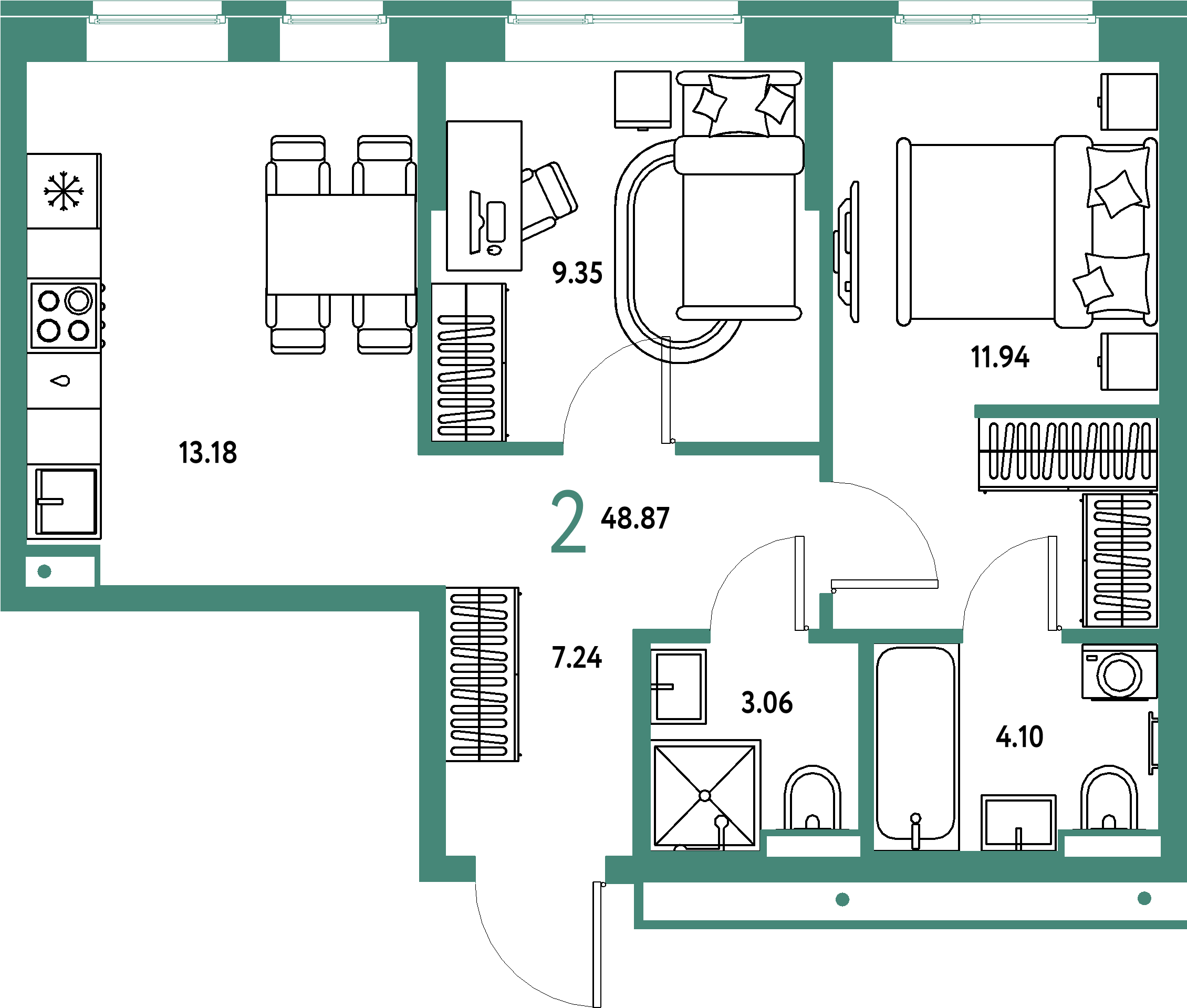 ЖК "Домашний"-2-комнатная 48.87 м²