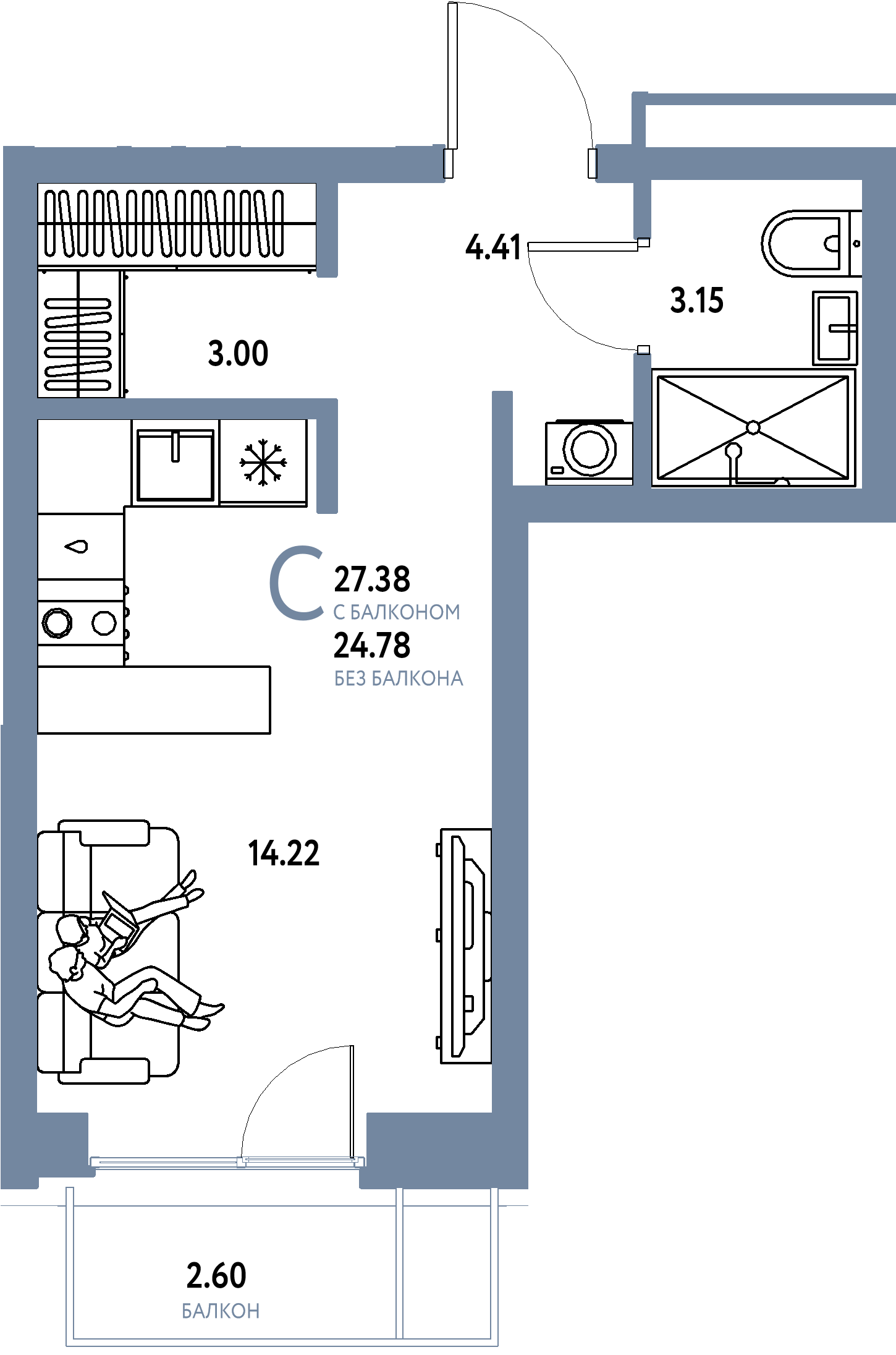 Купить Студию 27.38м², этаж №2 кв №10 в ЖК 