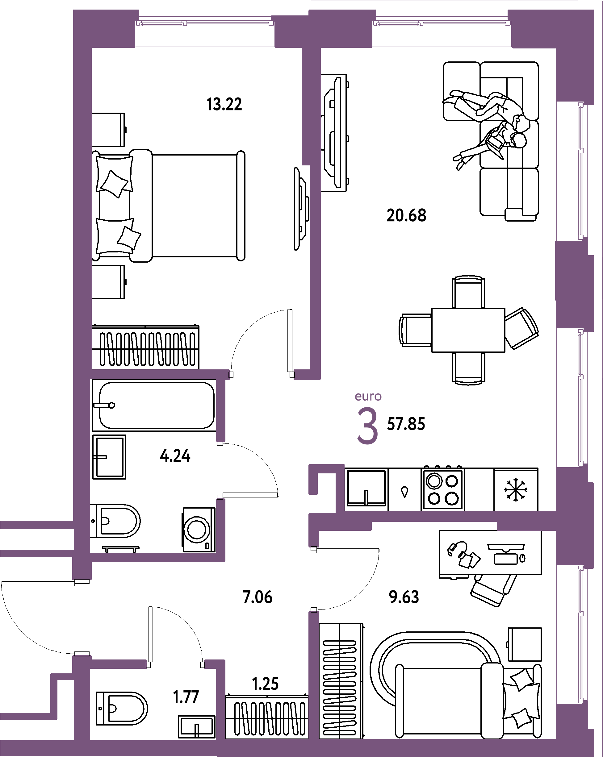 Купить 3-комнатную квартиру 57.85м², этаж №2 кв №5 в ЖК 