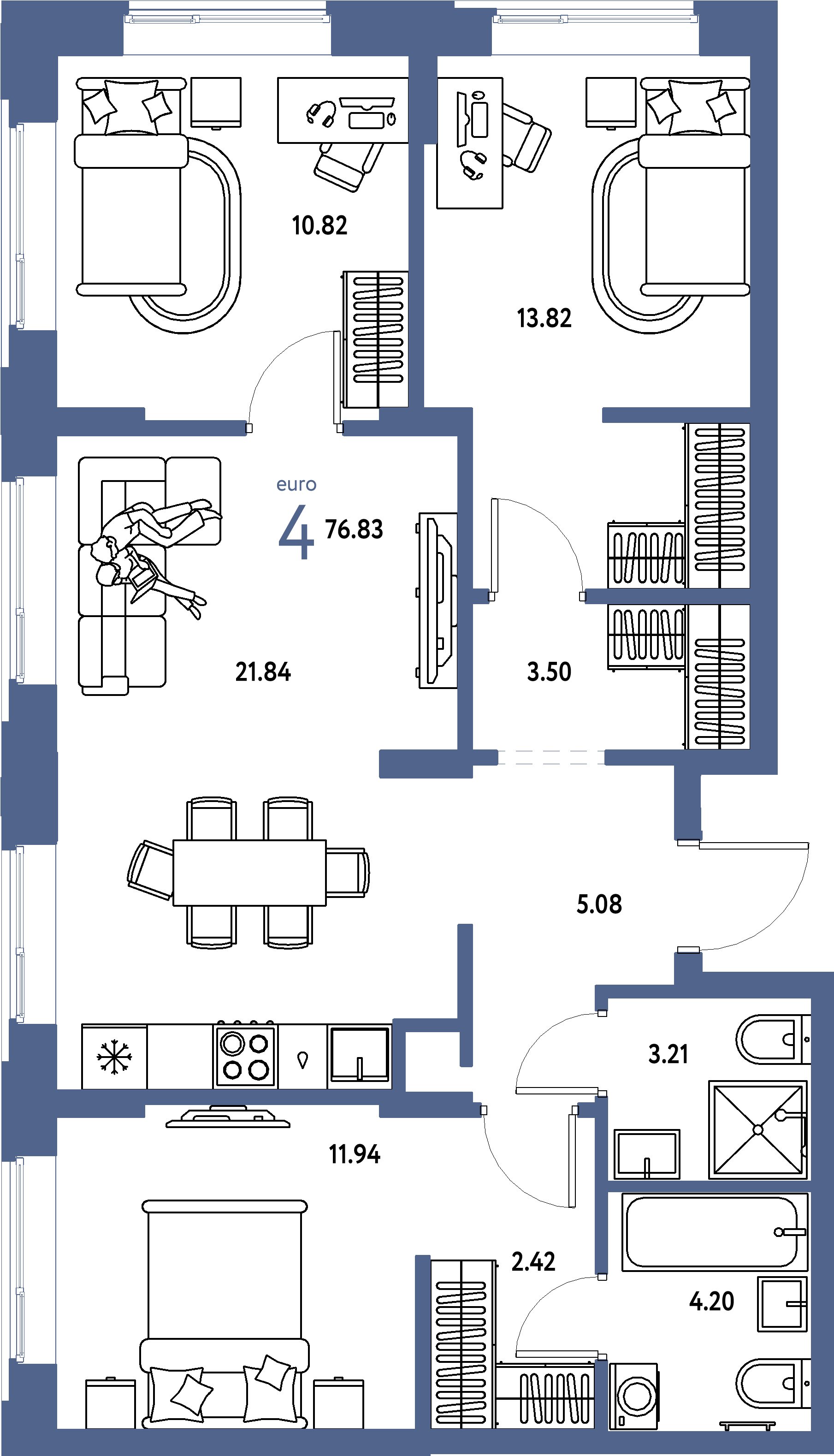 ЖК "Домашний"-4-комнатная 76.83 м²
