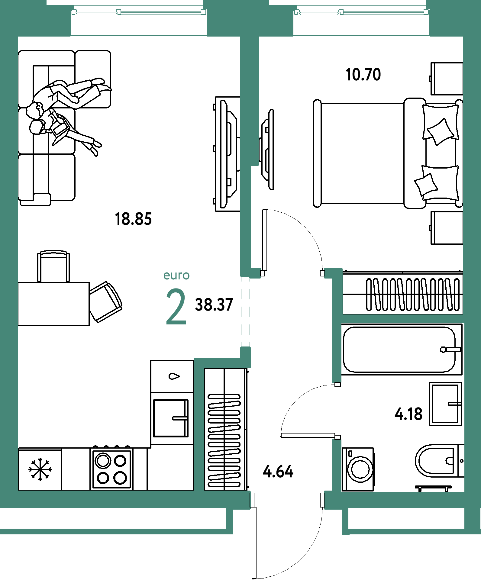 Купить 2-комнатную квартиру 38.37м², этаж №3 кв №13 в ЖК 