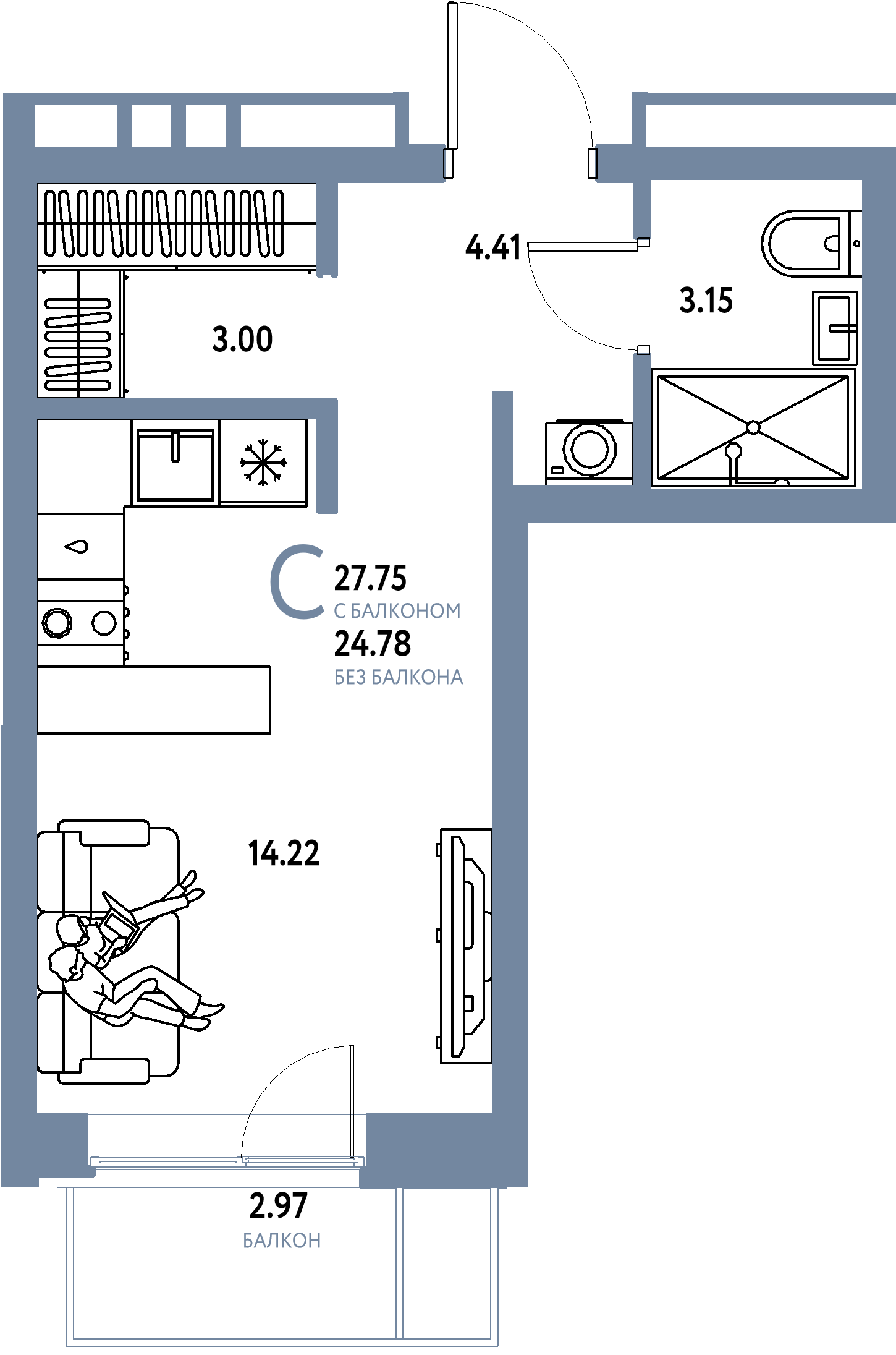 ЖК "Домашний"-Студия 27.75 м²