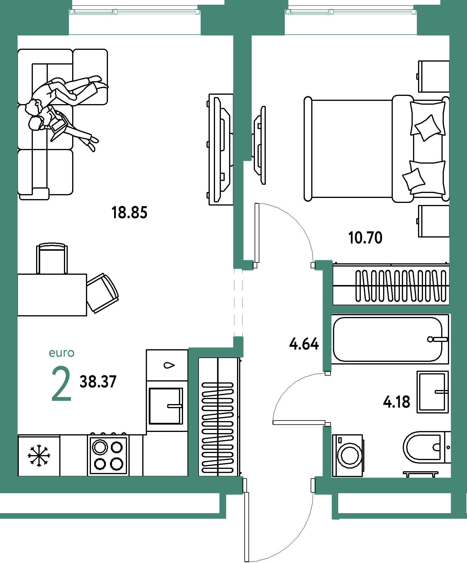 Купить 2-комнатную квартиру 38.37м², этаж №5 кв №35 в ЖК 