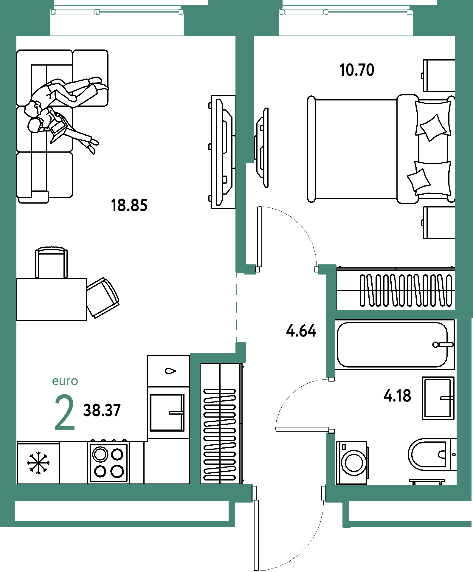 Купить 2-комнатную квартиру 38.37м², этаж №5 кв №36 в ЖК 