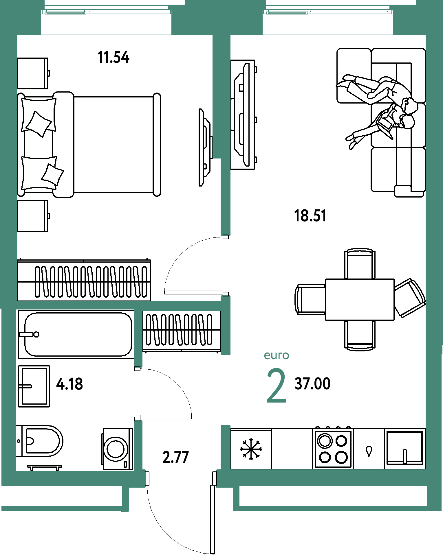 Купить 2-комнатную квартиру 37.0м², этаж №5 кв №37 в ЖК 