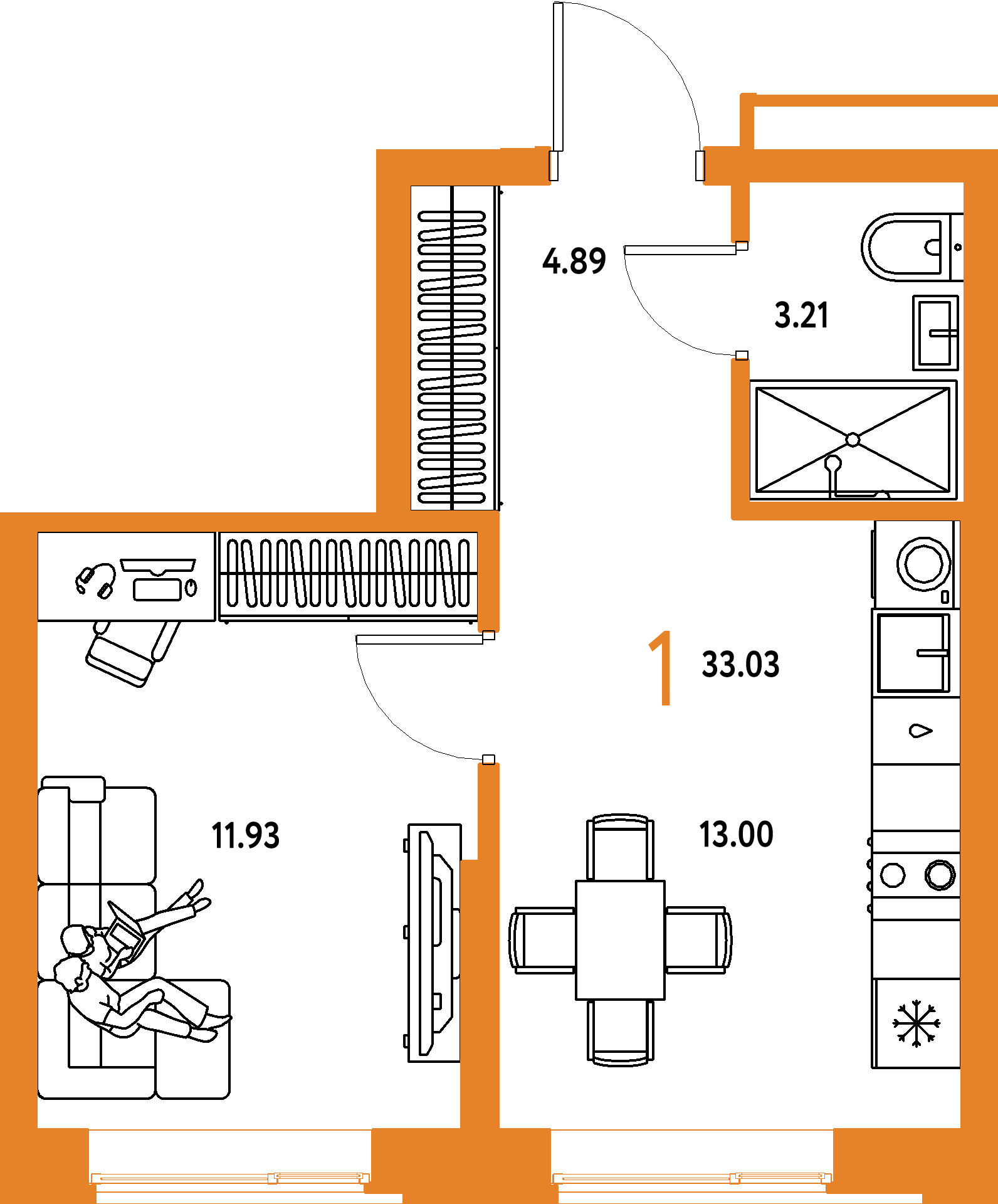 ЖК "Домашний"-1-комнатная 33.03 м²