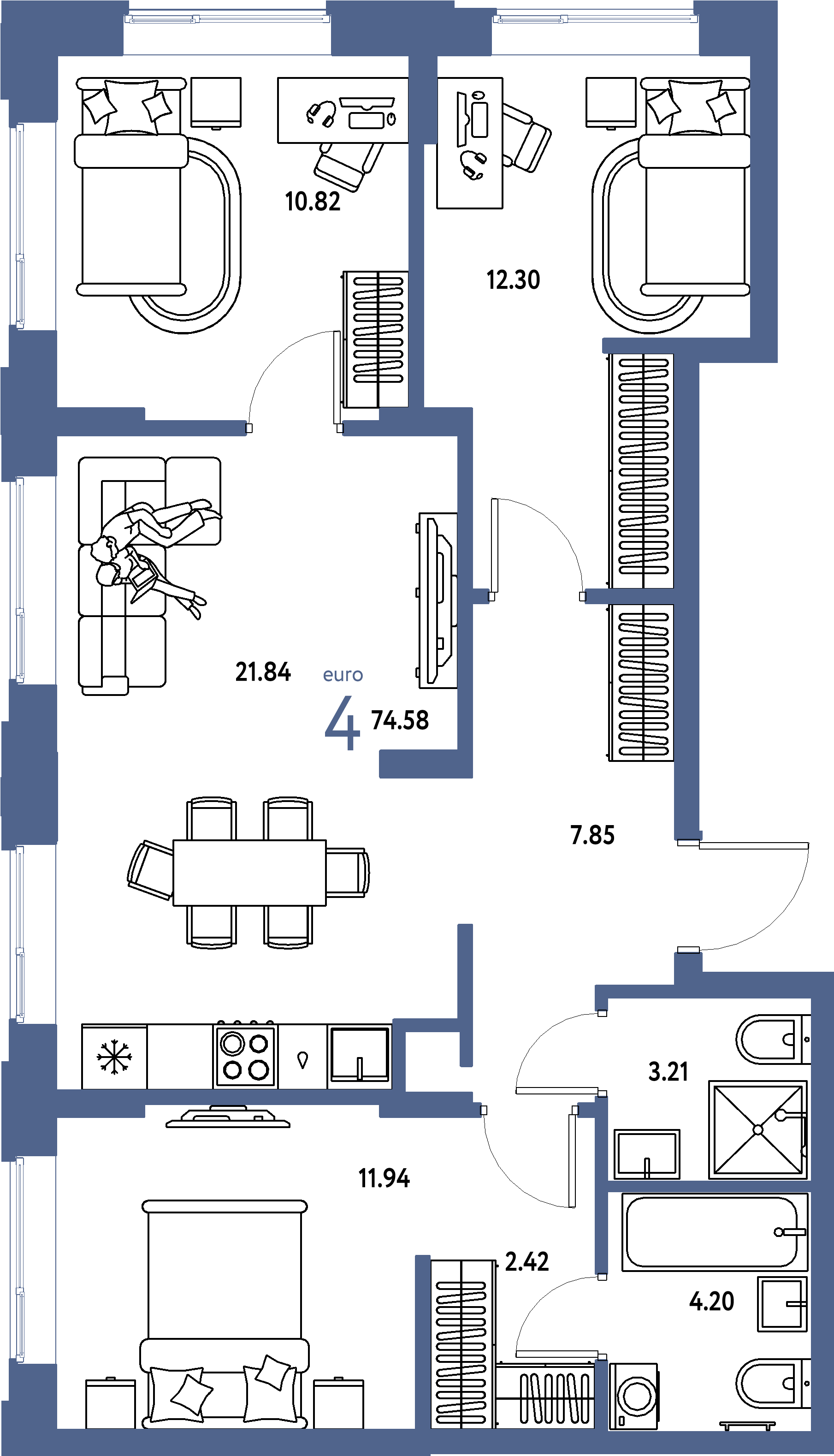 ЖК "Домашний"-3-комнатная 74.58 м²