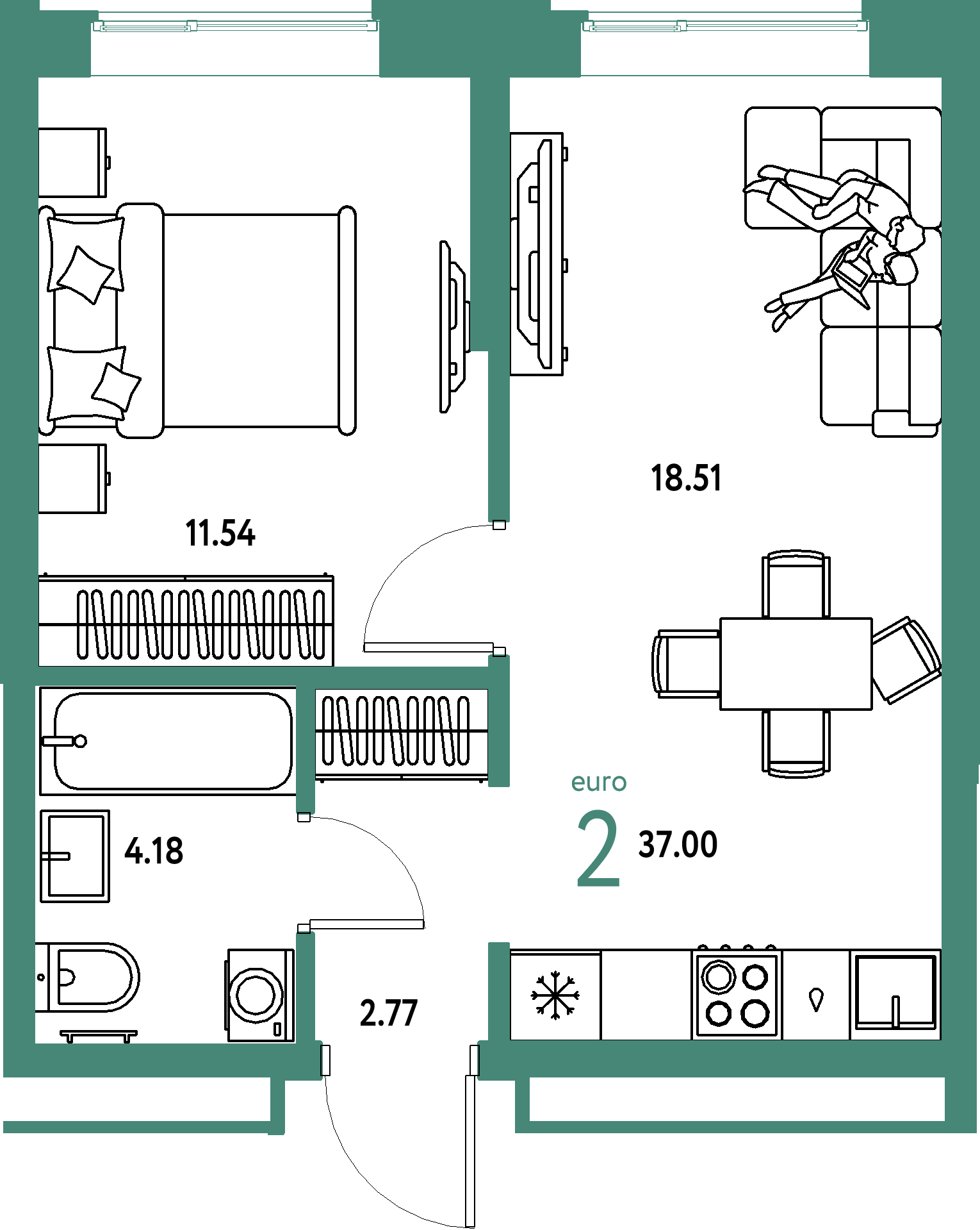 Купить 2-комнатную квартиру 37.0м², этаж №7 кв №59 в ЖК 