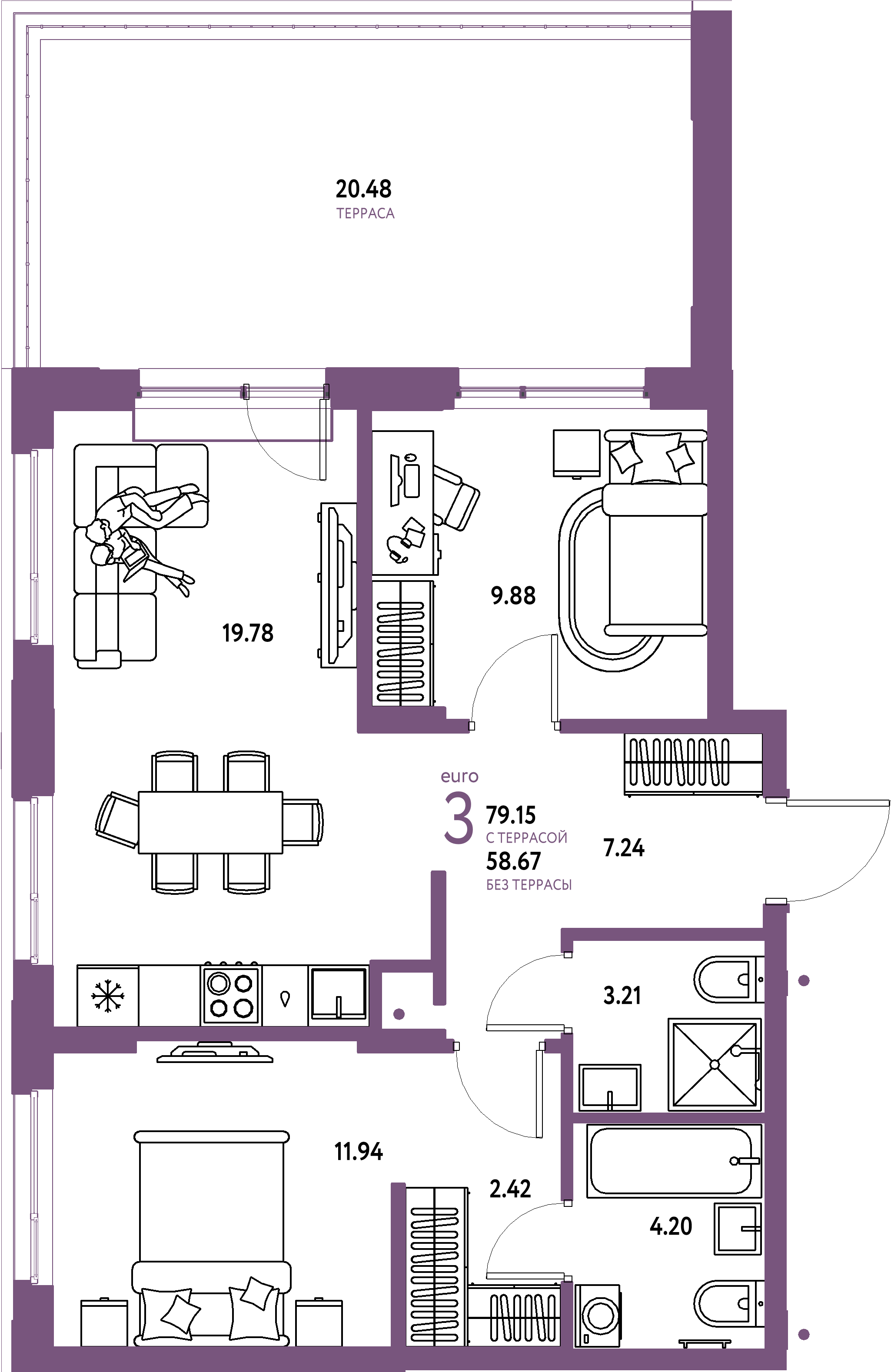 ЖК "Домашний"-3-комнатная 79.15 м²