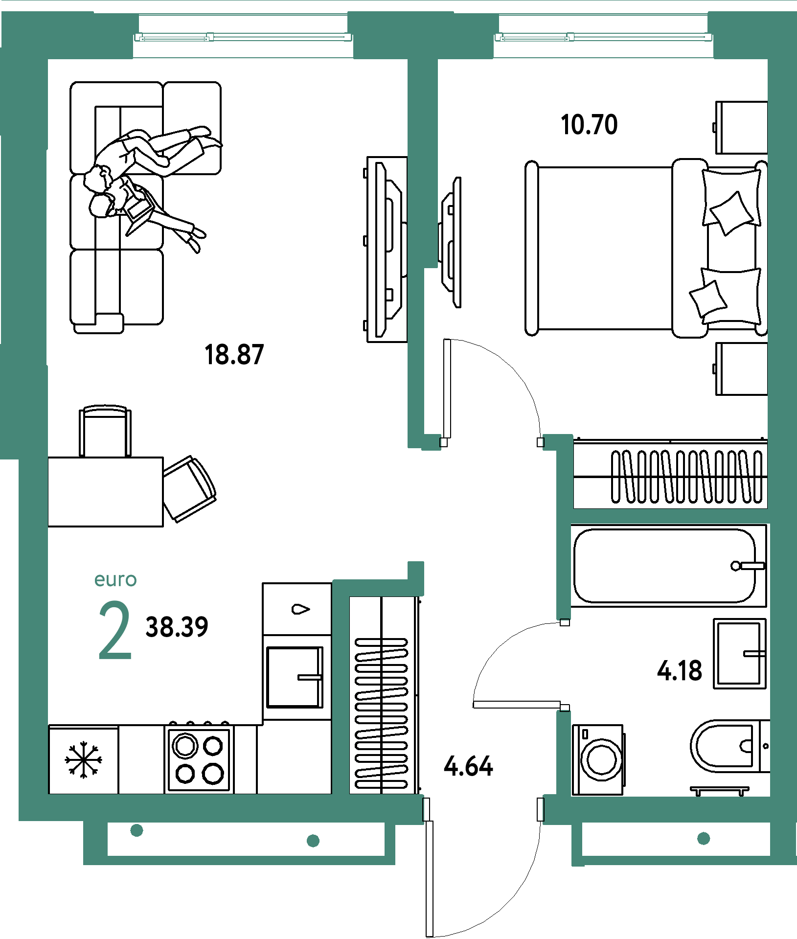 Купить 2-комнатную квартиру 38.39м², этаж №8 кв №68 в ЖК 