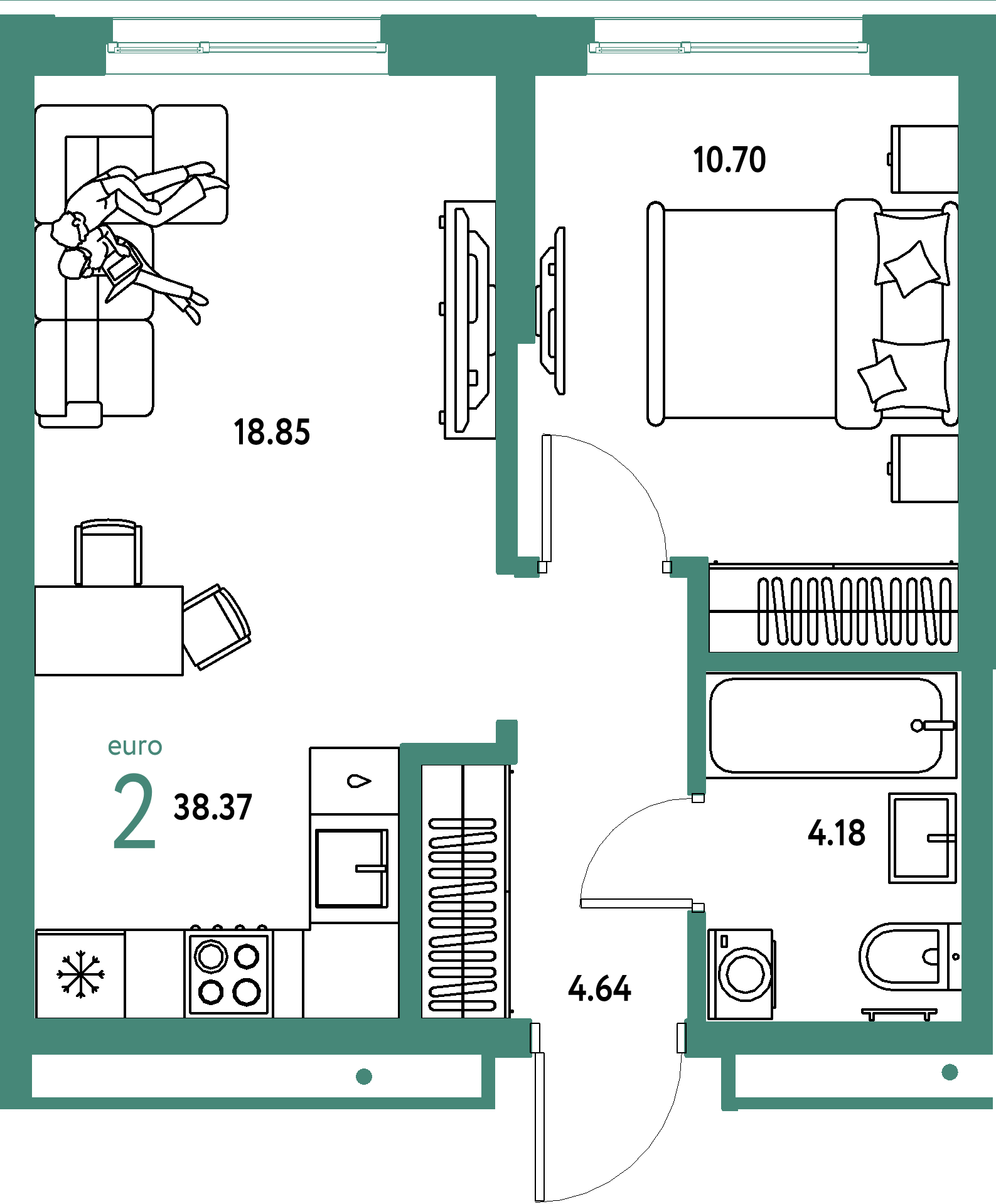 Купить 2-комнатную квартиру 38.37м², этаж №8 кв №69 в ЖК 