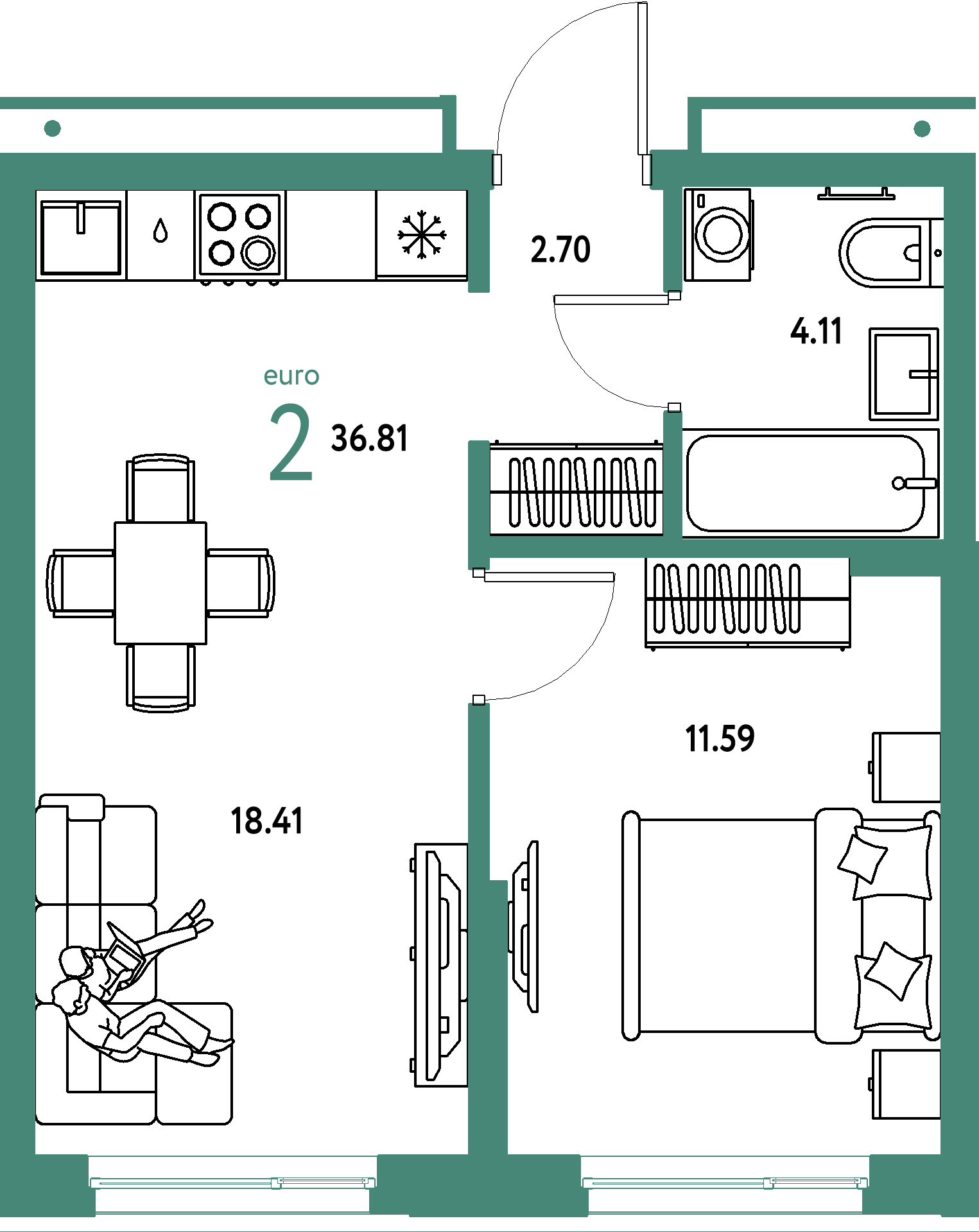 ЖК "Домашний"-2-комнатная 36.81 м²
