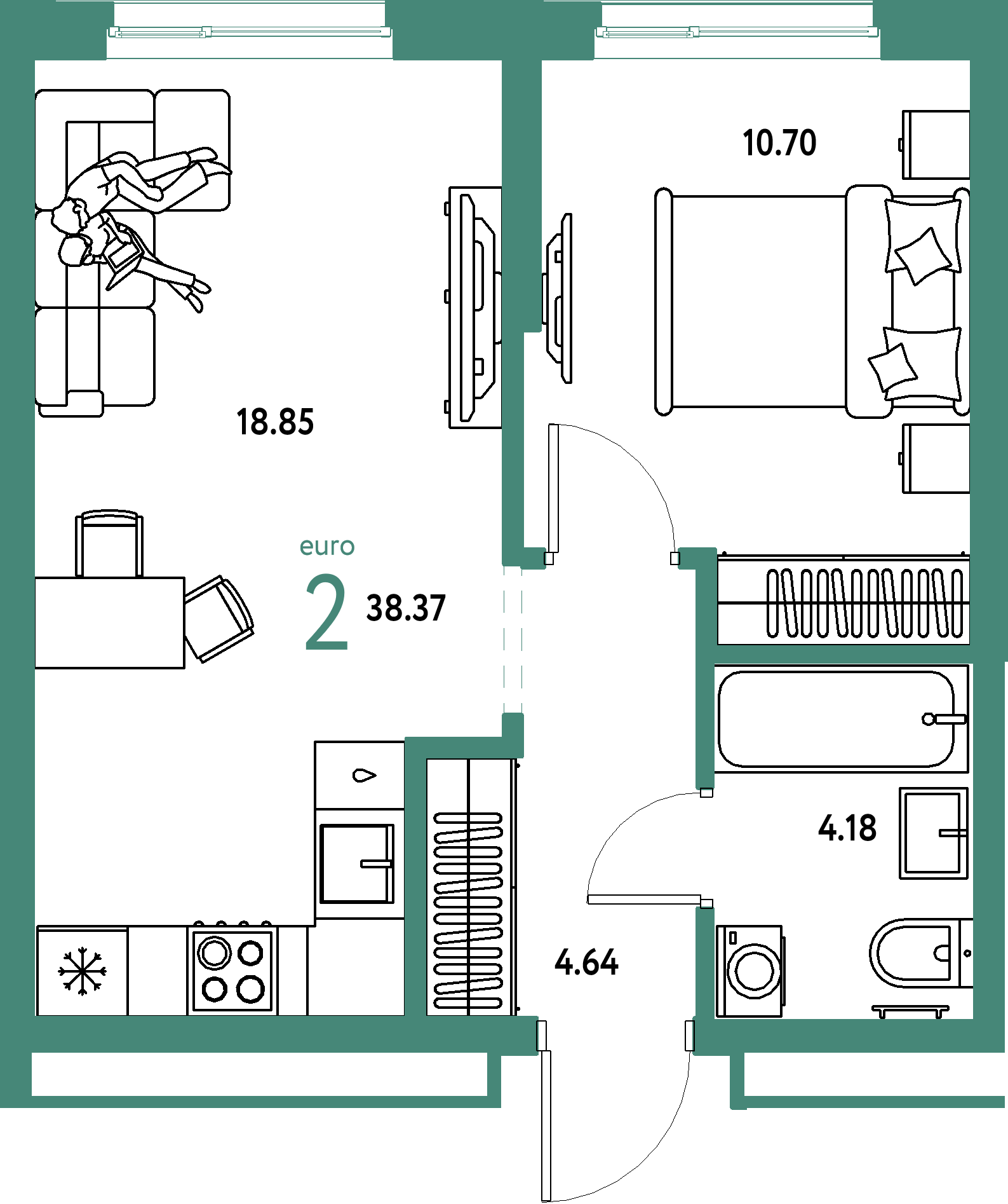 Купить 2-комнатную квартиру 38.37м², этаж №9 кв №80 в ЖК 