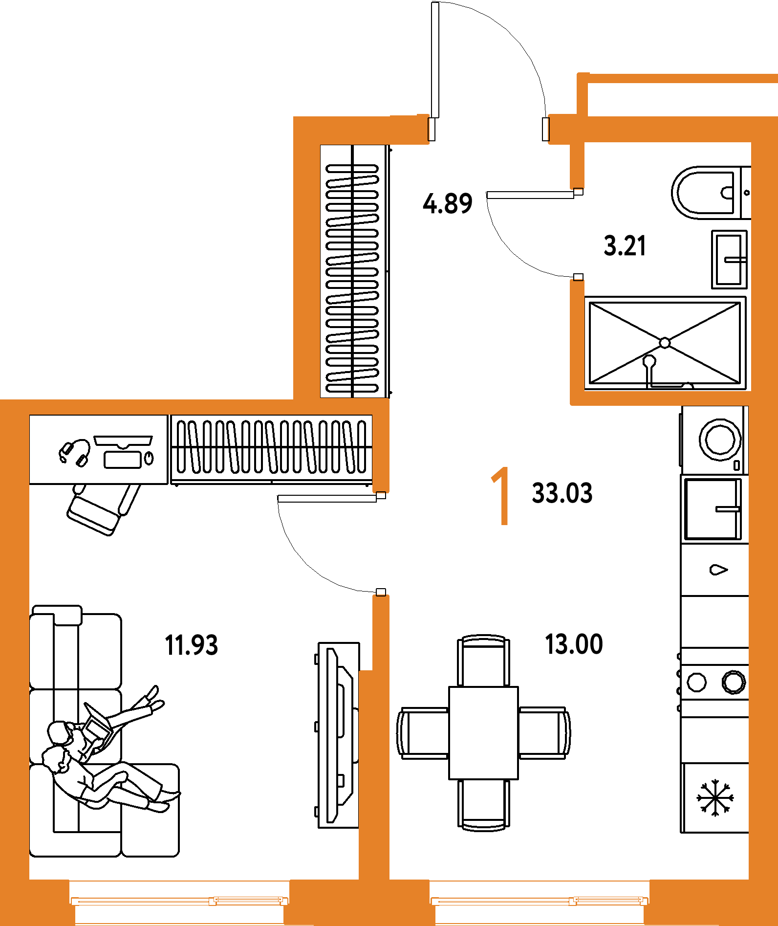 ЖК "Домашний"-1-комнатная 33.03 м²