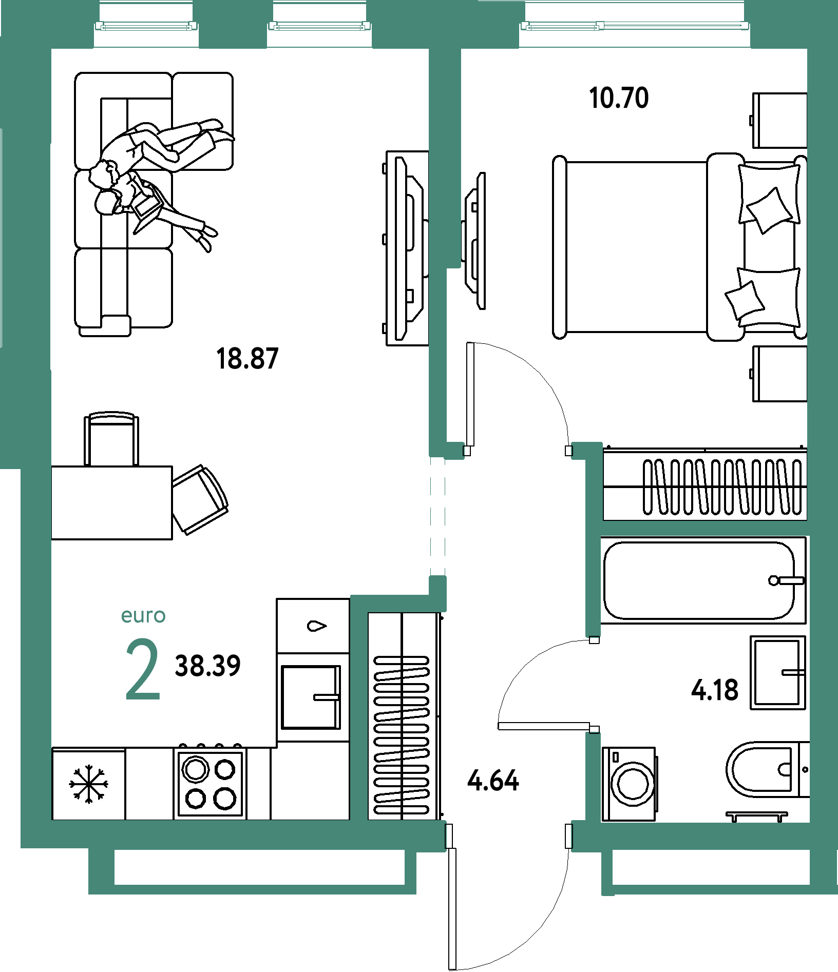 Купить 2-комнатную квартиру 38.39м², этаж №10 кв №90 в ЖК 