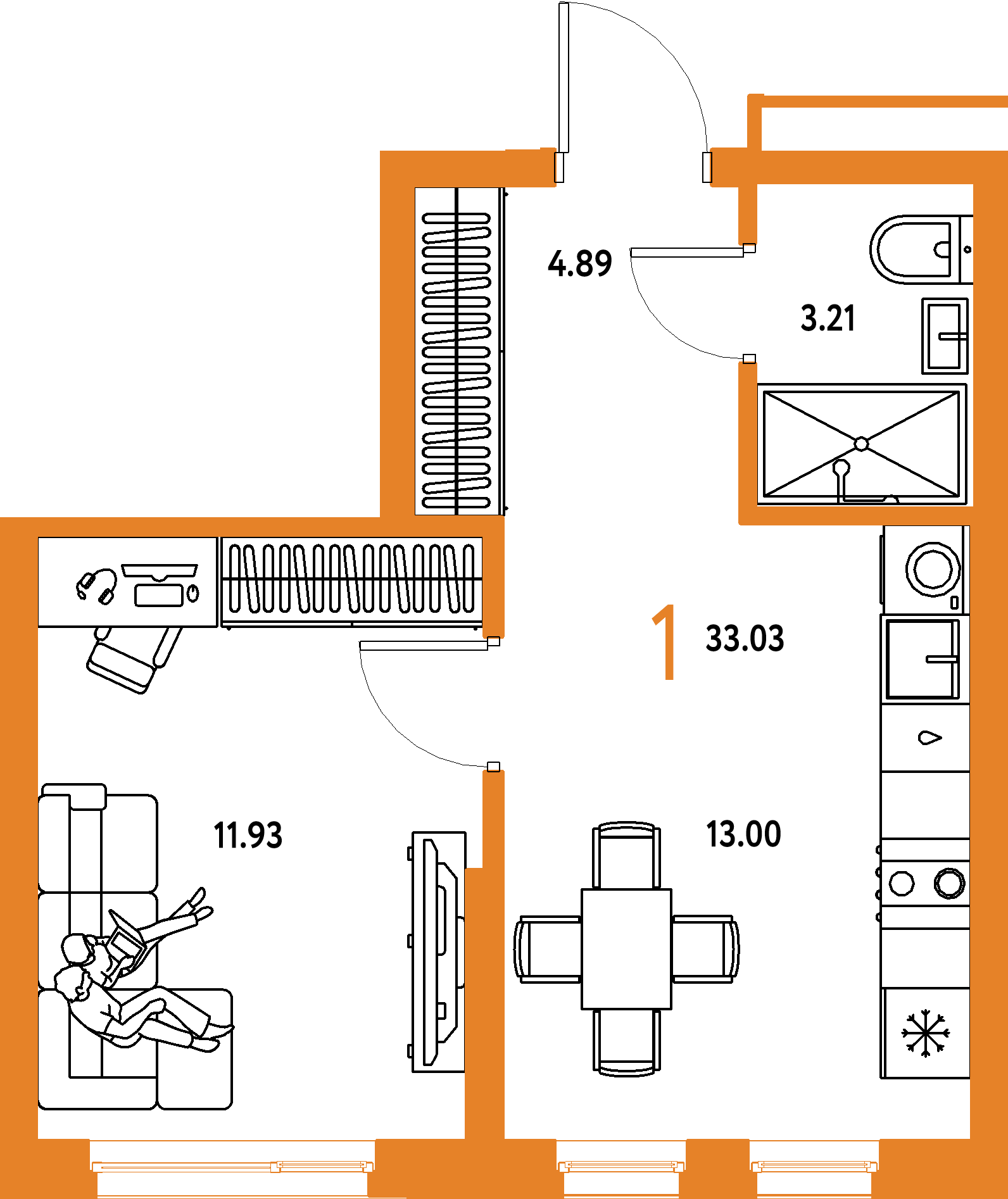 ЖК "Домашний"-1-комнатная 33.03 м²