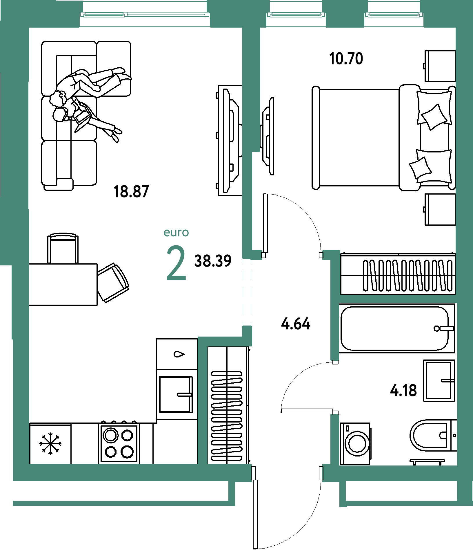 Купить 2-комнатную квартиру 38.39м², этаж №11 кв №101 в ЖК 