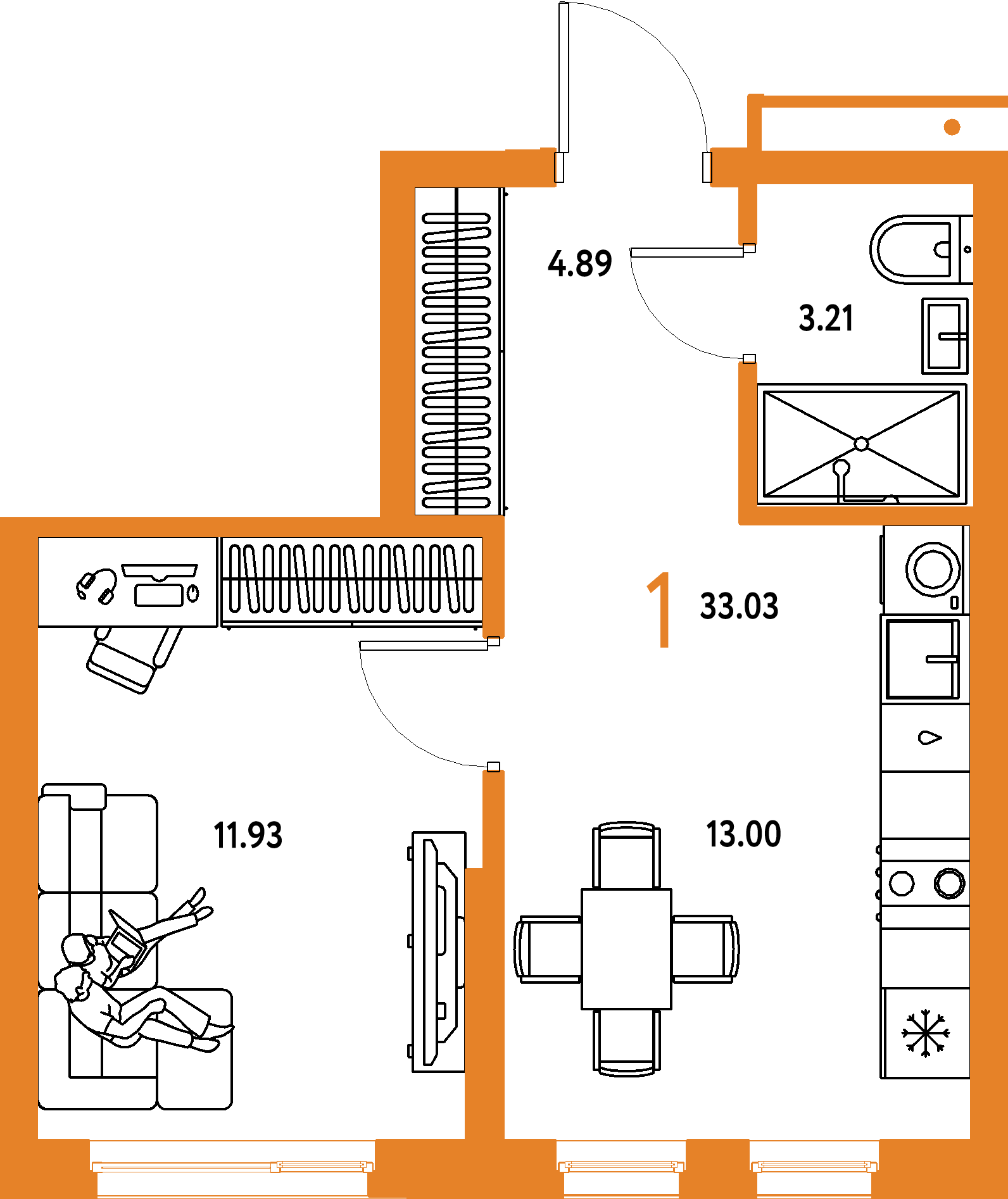 ЖК "Домашний"-1-комнатная 33.03 м²