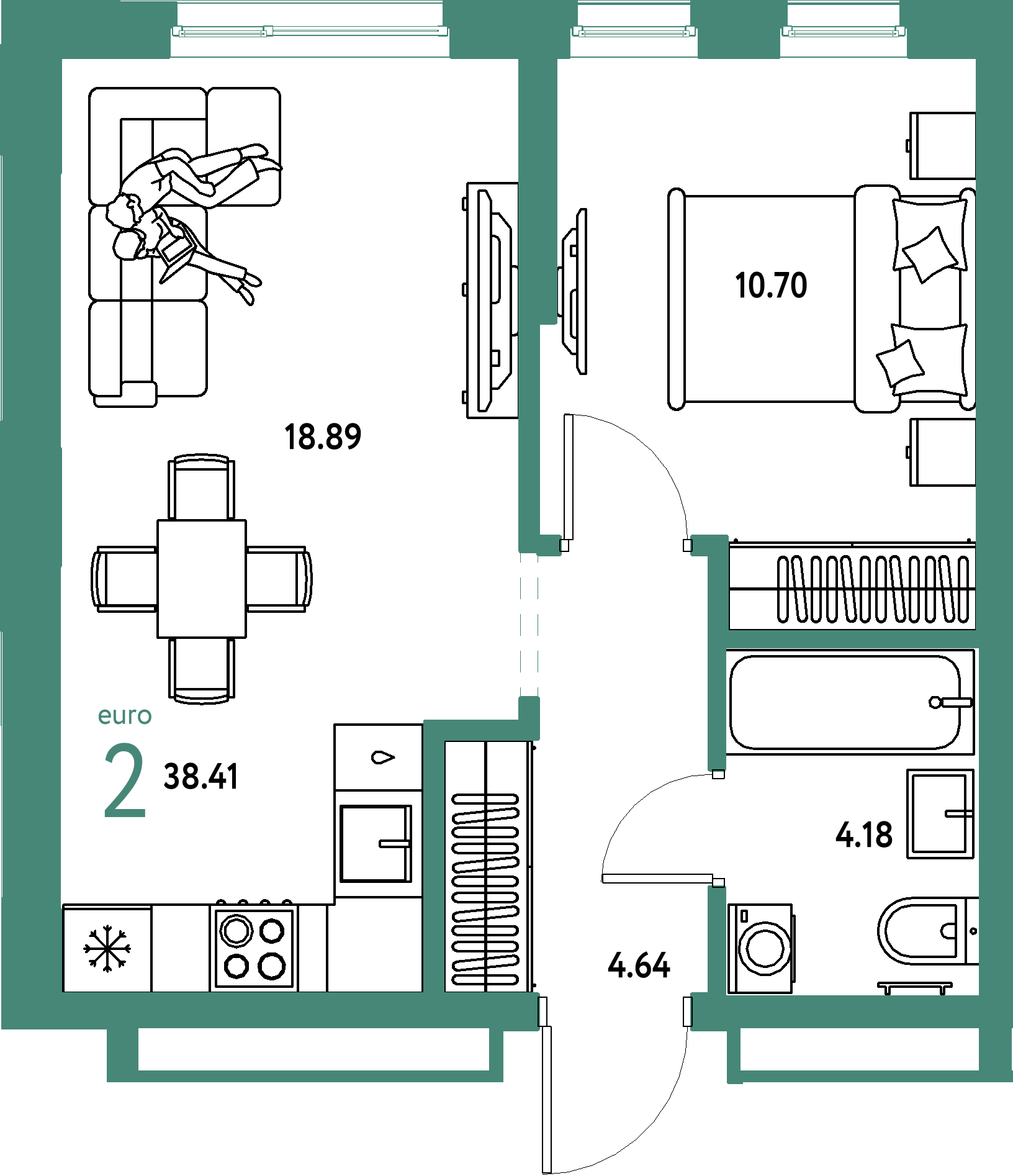 ЖК "Домашний"-2-комнатная 38.41 м²