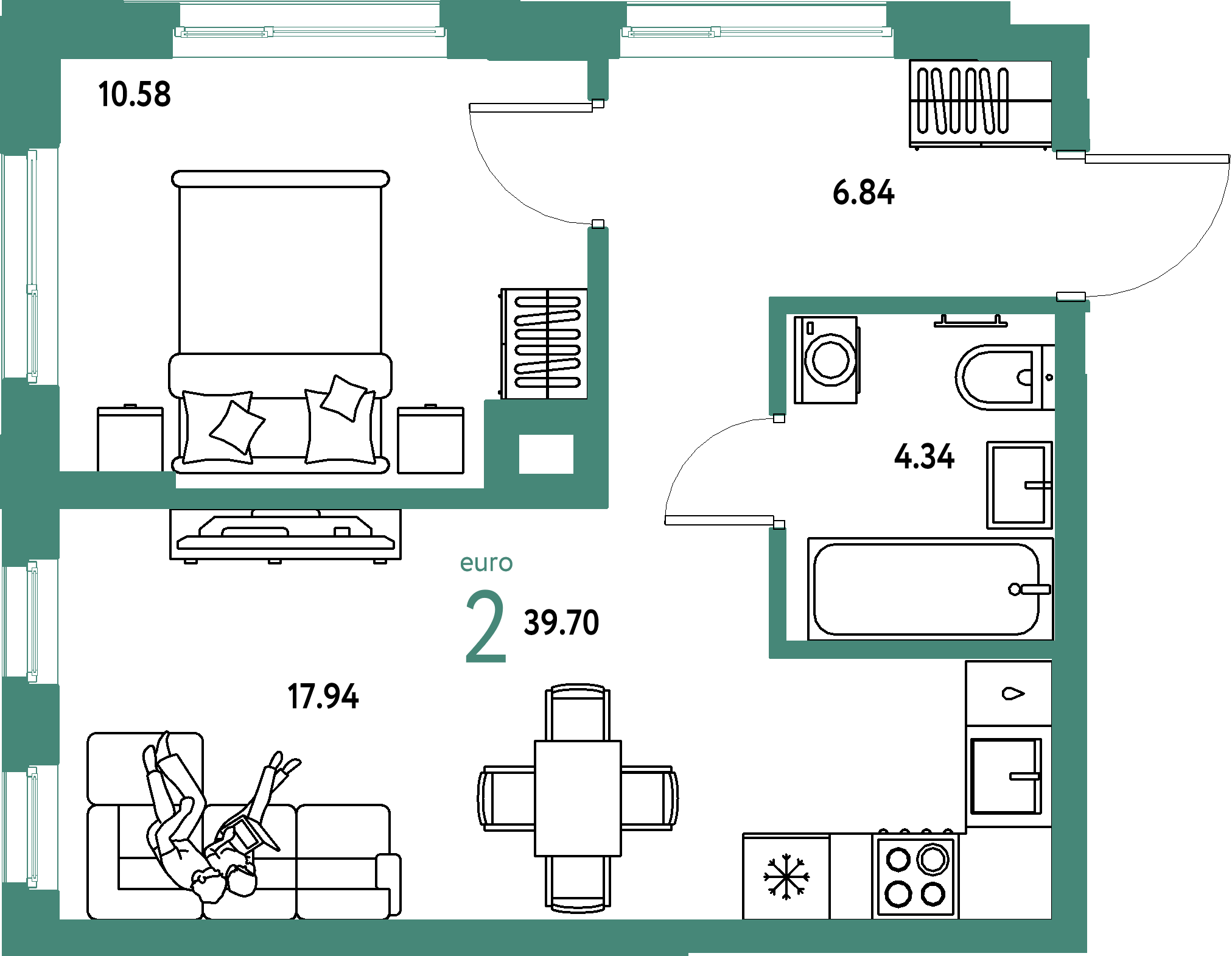 ЖК "Домашний"-2-комнатная 39.7 м²