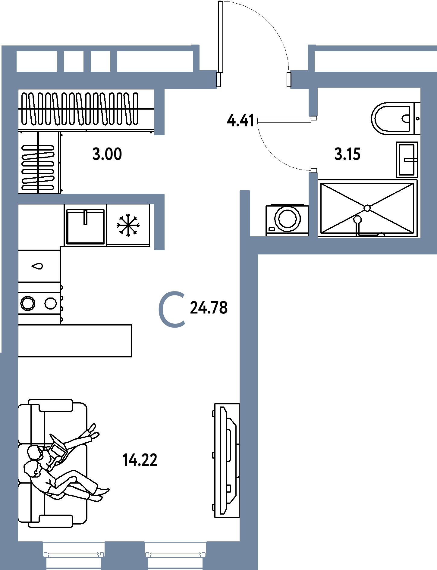 Купить Студию 24.78м², этаж №14 кв №142 в ЖК 