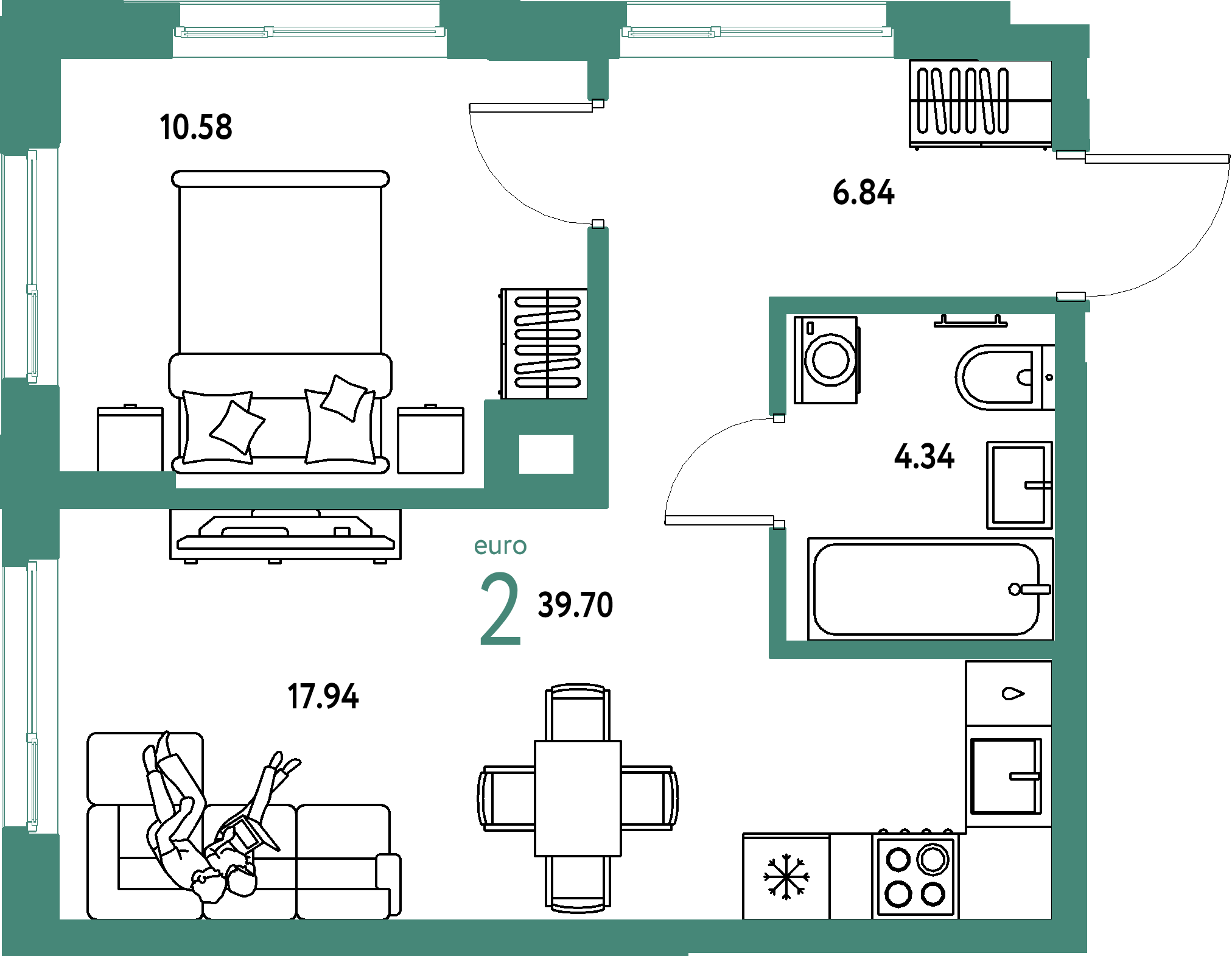 Купить 2-комнатную квартиру 39.7м², этаж №15 кв №144 в ЖК 