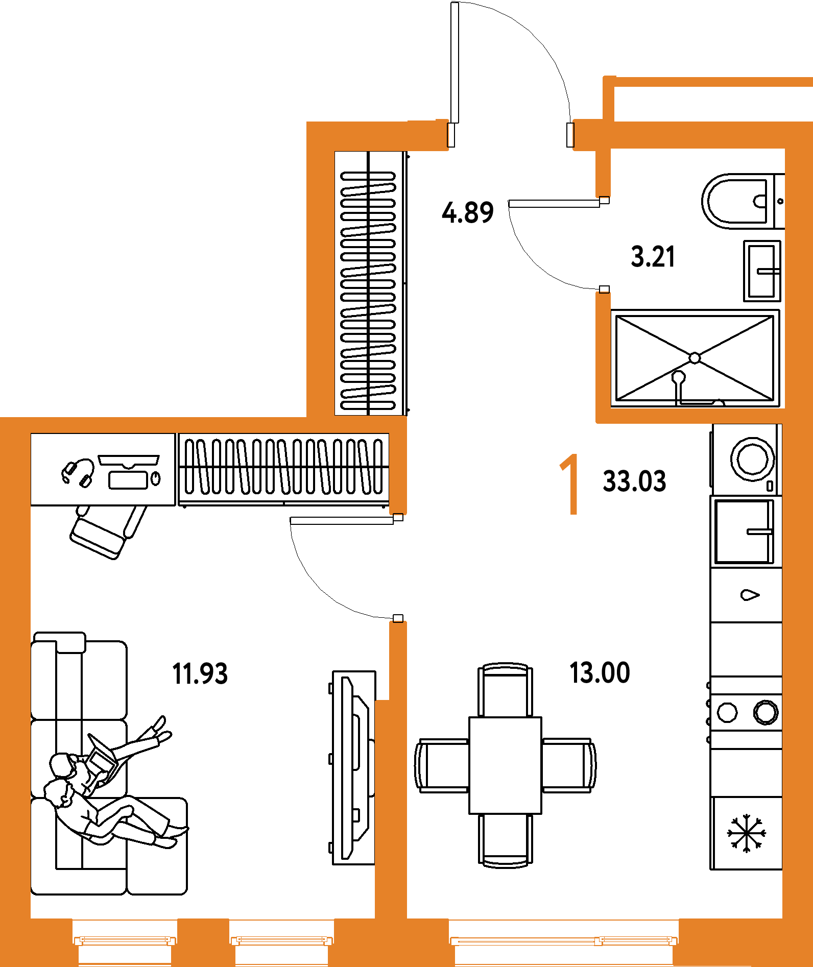 ЖК "Домашний"-1-комнатная 33.03 м²