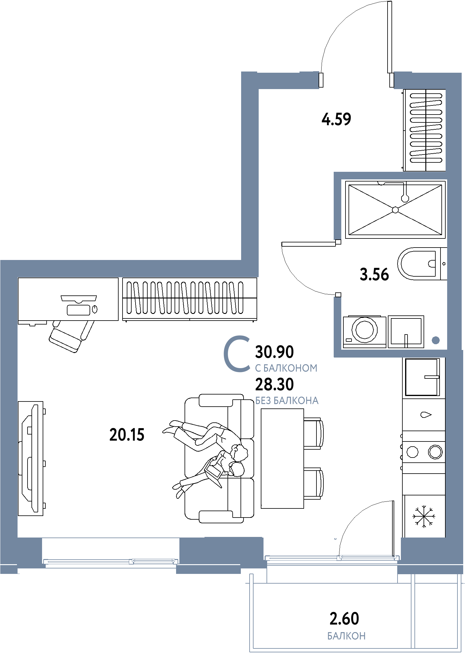ЖК "Домашний"-Студия 30.9 м²