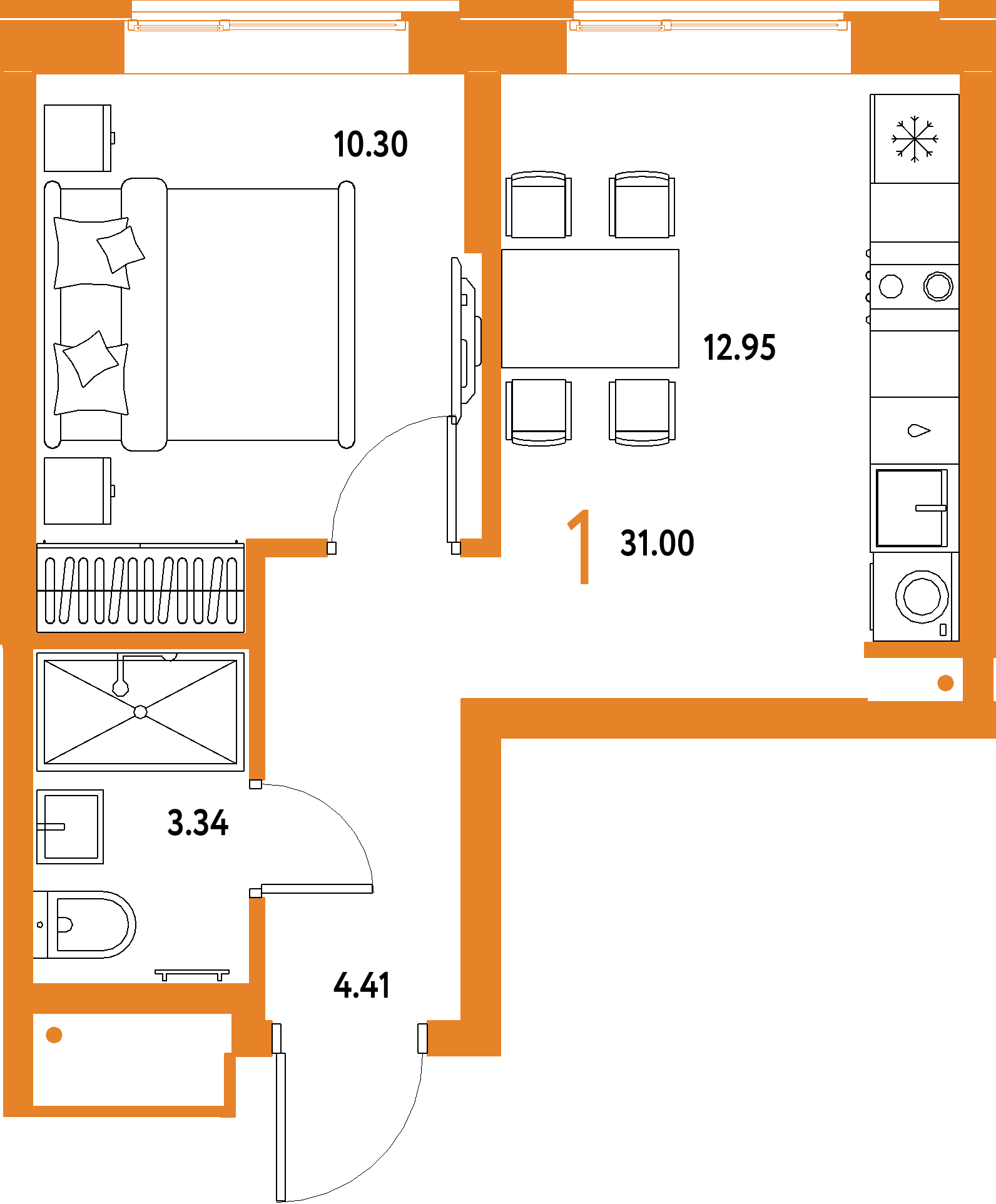 Купить 1-комнатную квартиру 31.0м², этаж №4 кв №179 в ЖК 